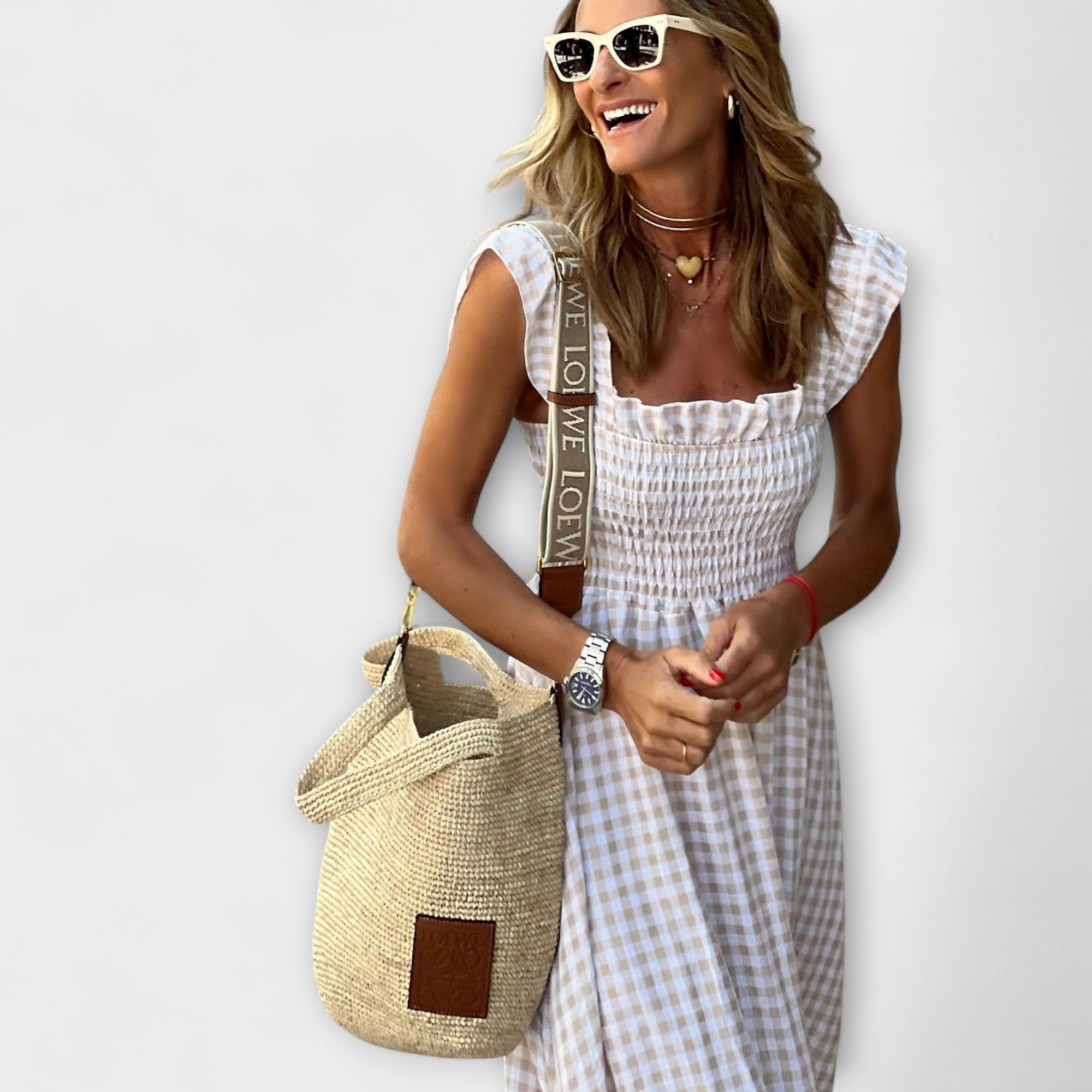 Amara™ | Checked Maxi Dress with Ruffled Sleeves