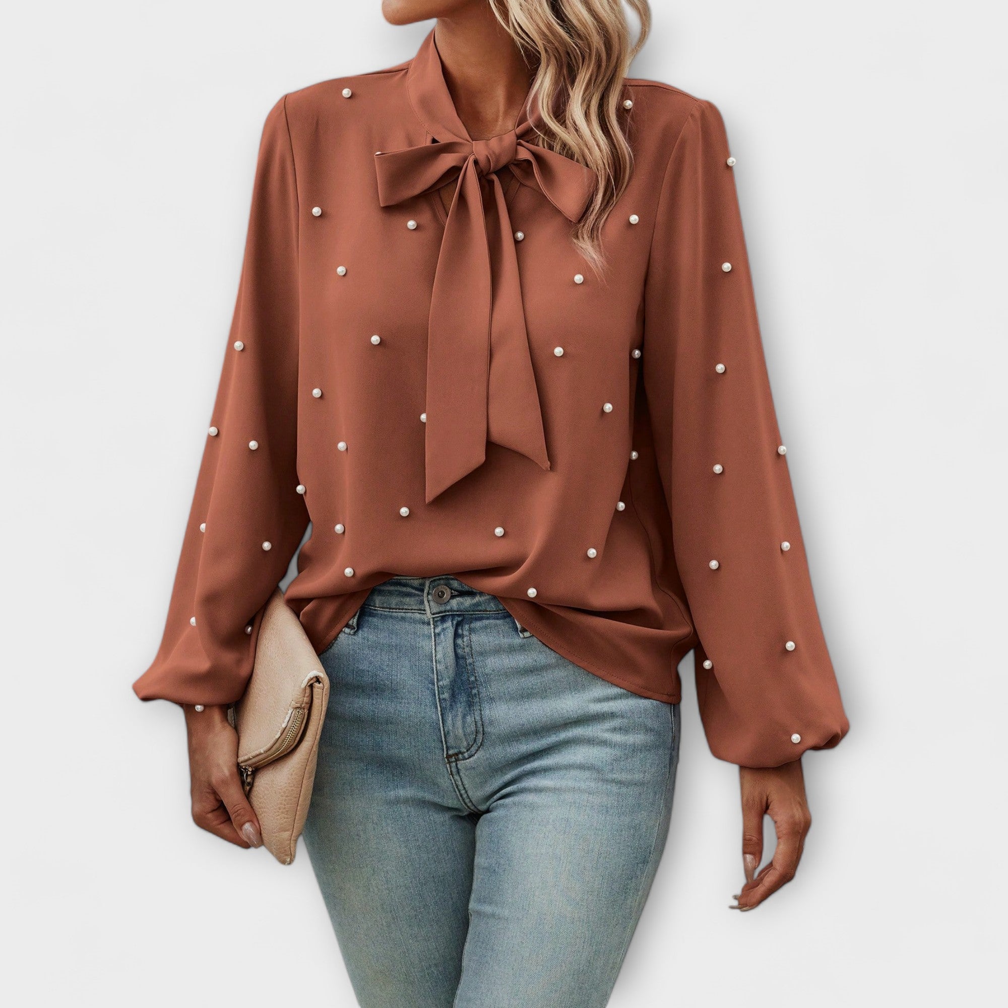 Amara™ | Elegant Blouse with Pearl Details and Bow