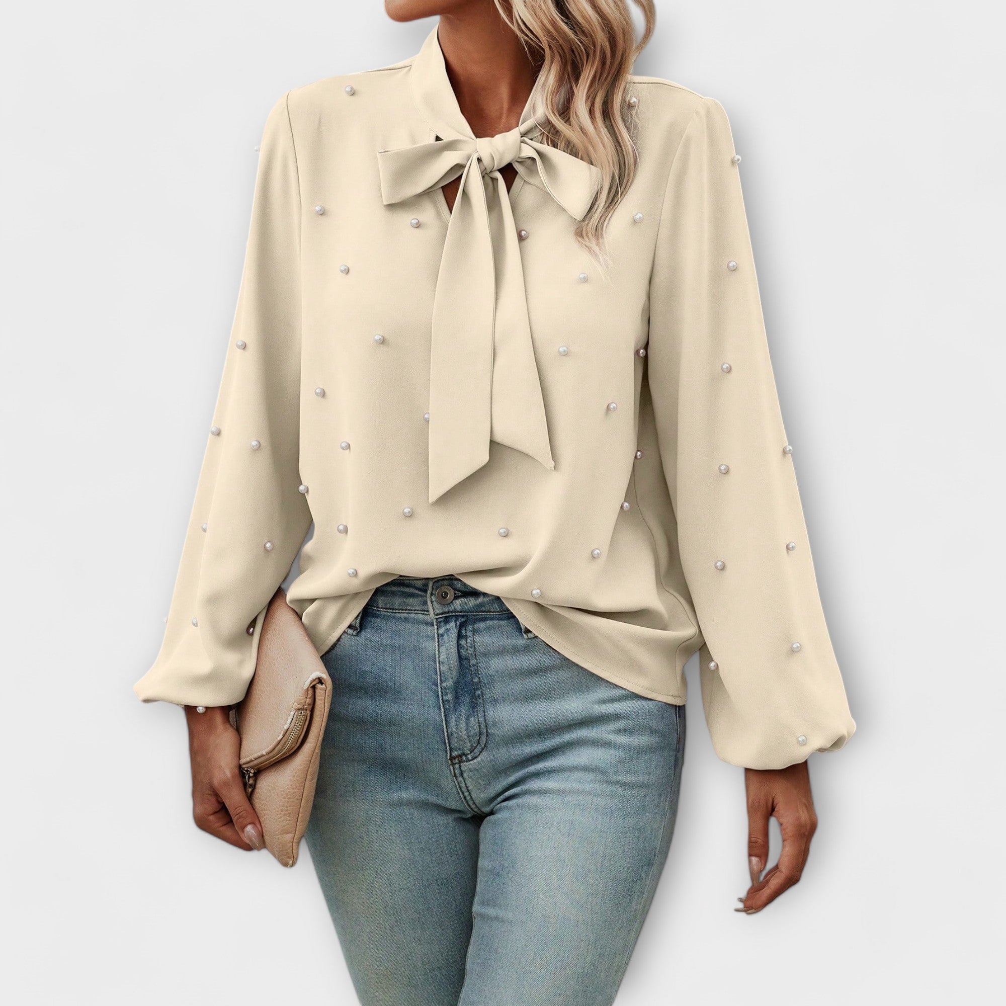 Amara™ | Elegant Blouse with Pearl Details and Bow