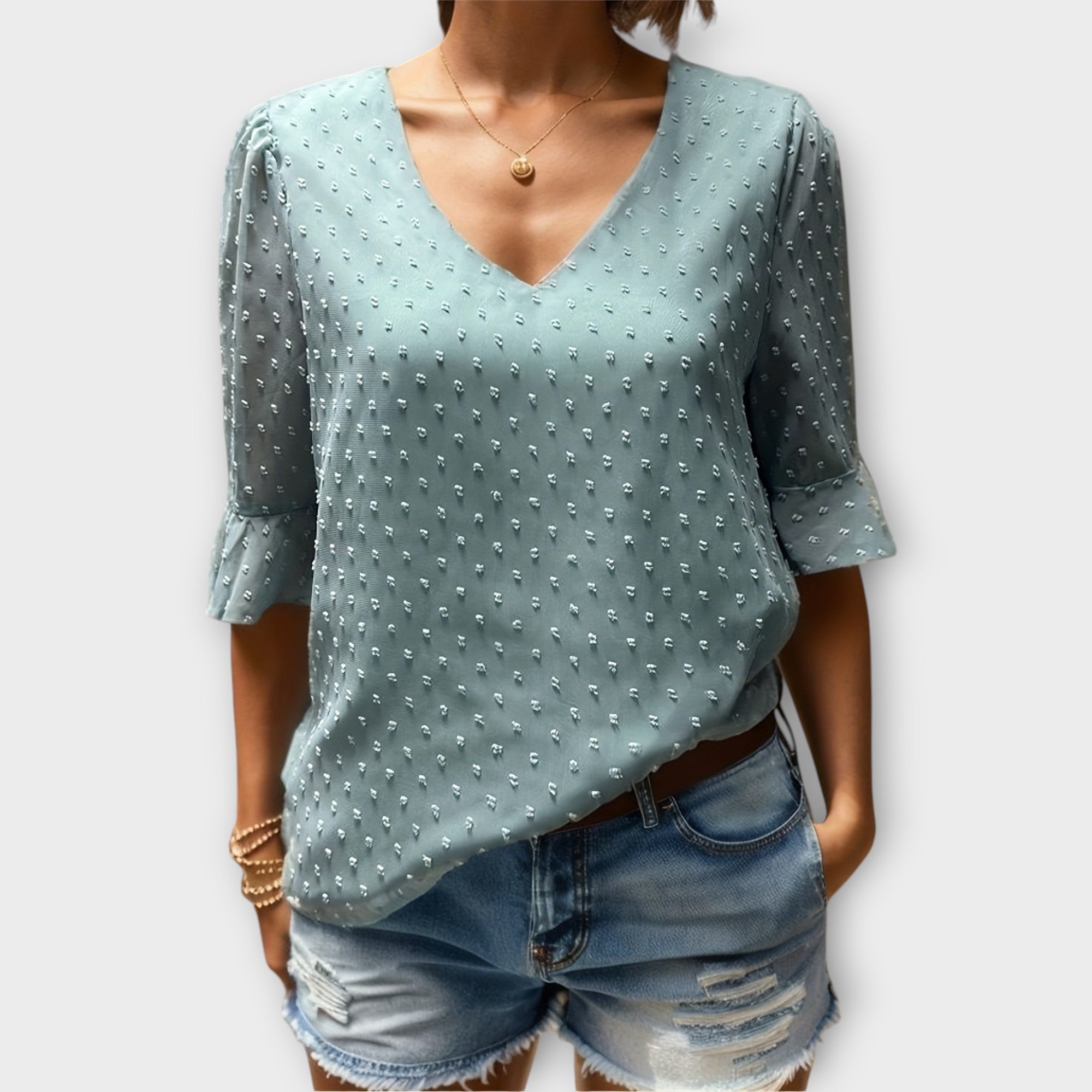 Amara™ | Textured Blouse with V-Neckline