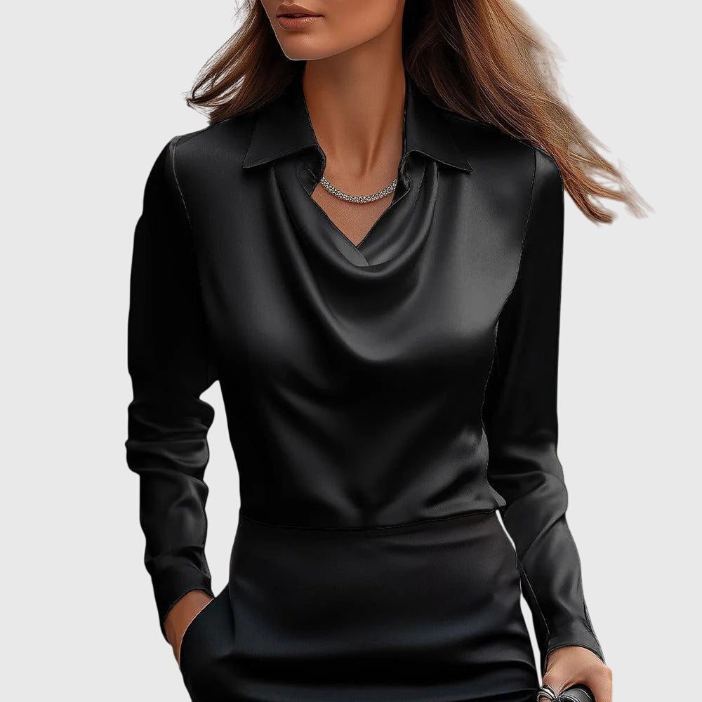 Amara™ | Blouse with luxurious sheen and pleated neckline
