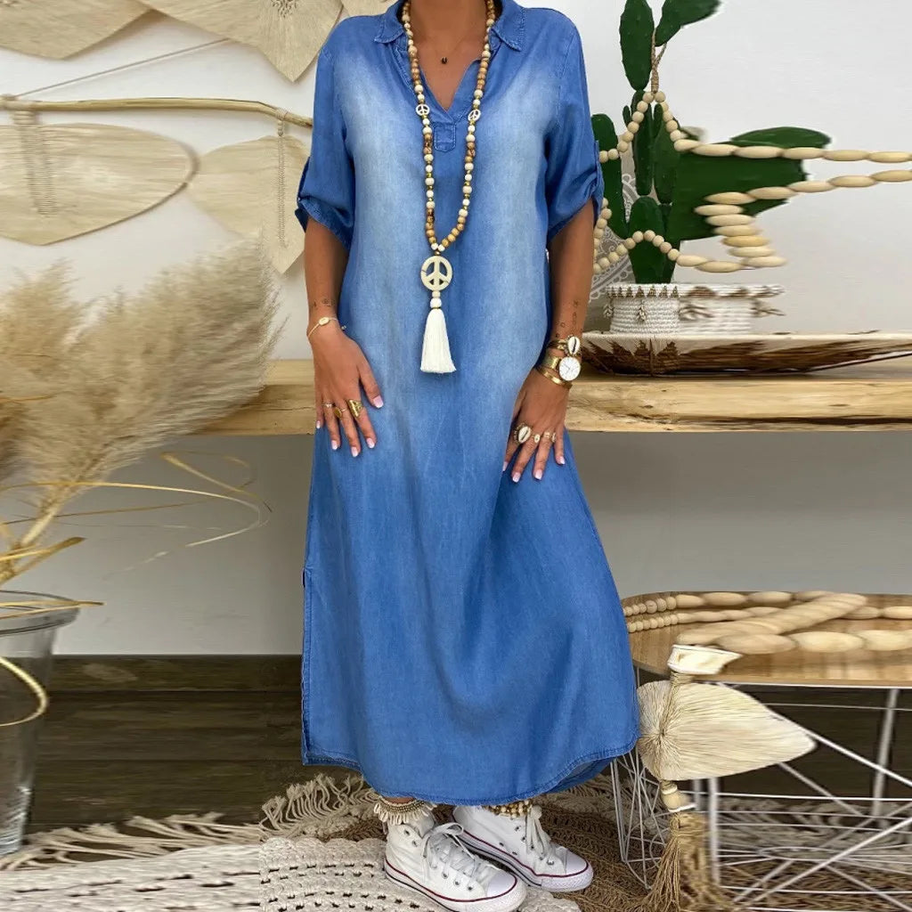 Amara™ | Long Denim Style Dress