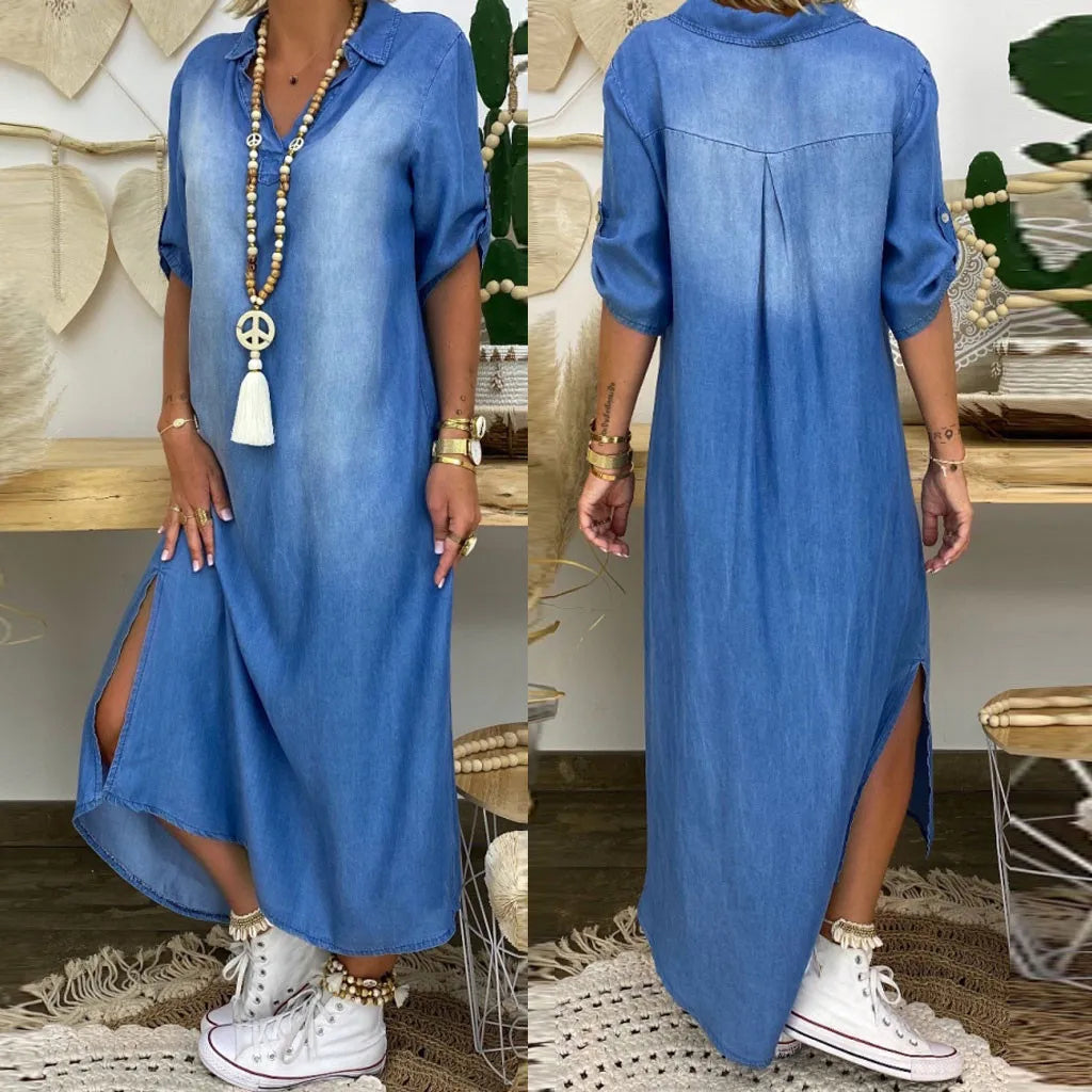 Amara™ | Long Denim Style Dress