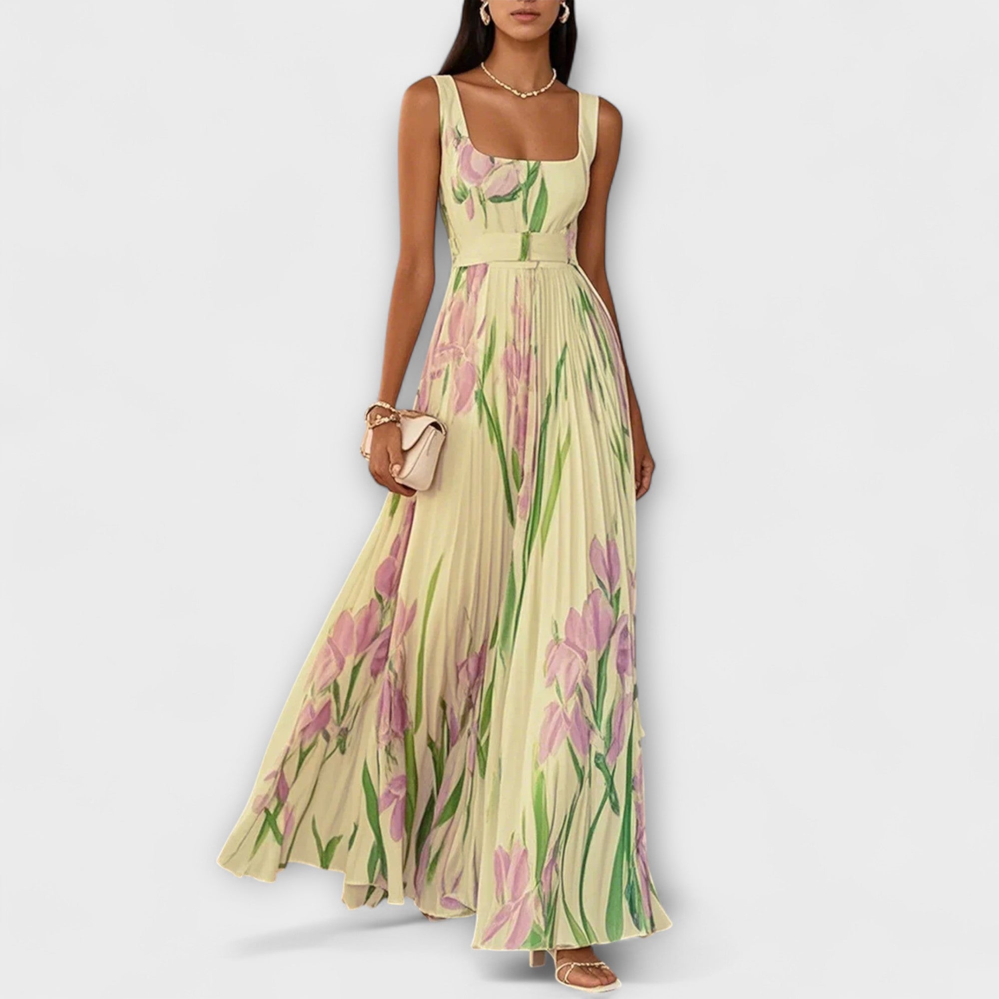Amara™ | Folded Floral Chiffon Maxi Dress