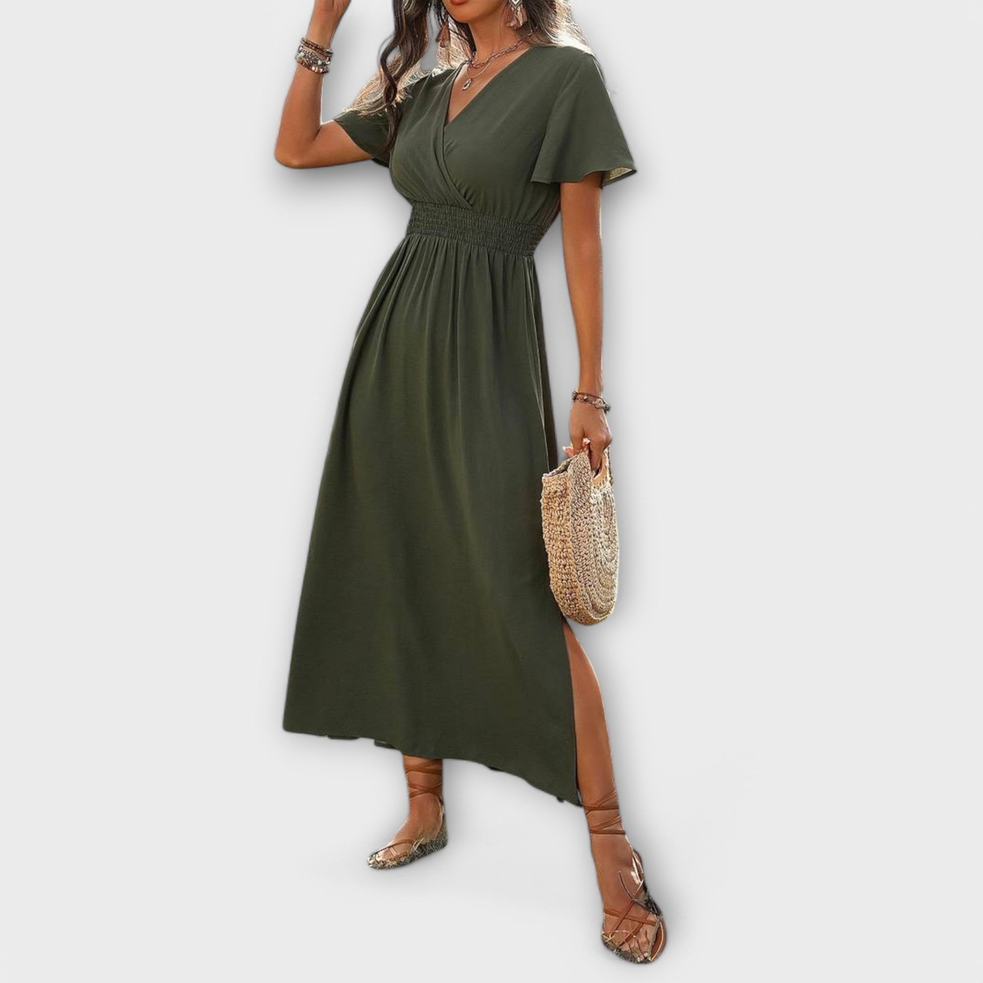 Amara™ | Elegant Boho Dress with V-Neck and Long Sleeves