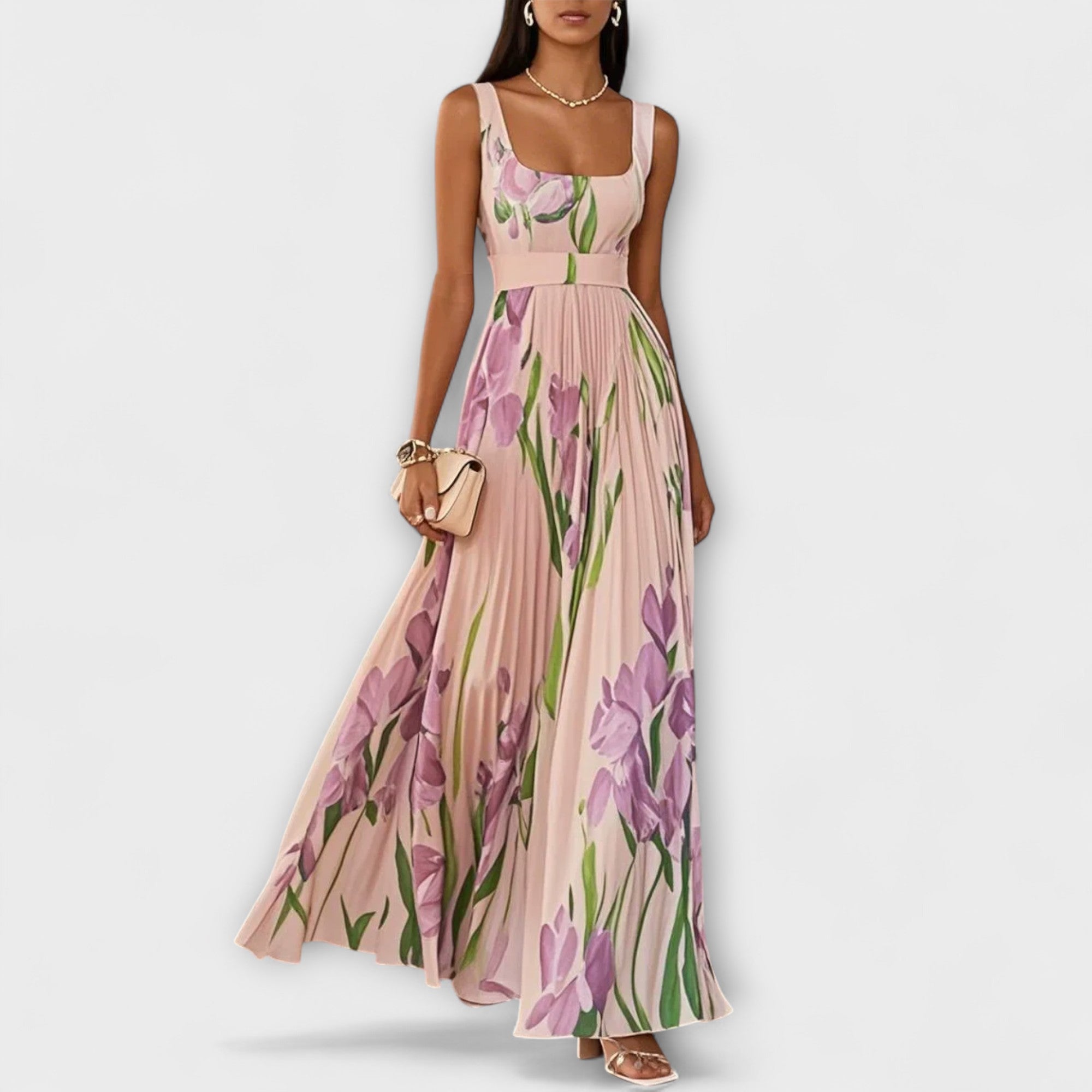 Amara™ | Folded Floral Chiffon Maxi Dress