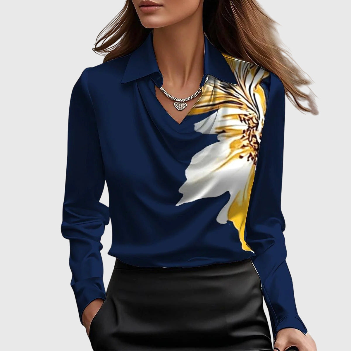 Amara™ | Blouse with luxurious sheen and pleated neckline