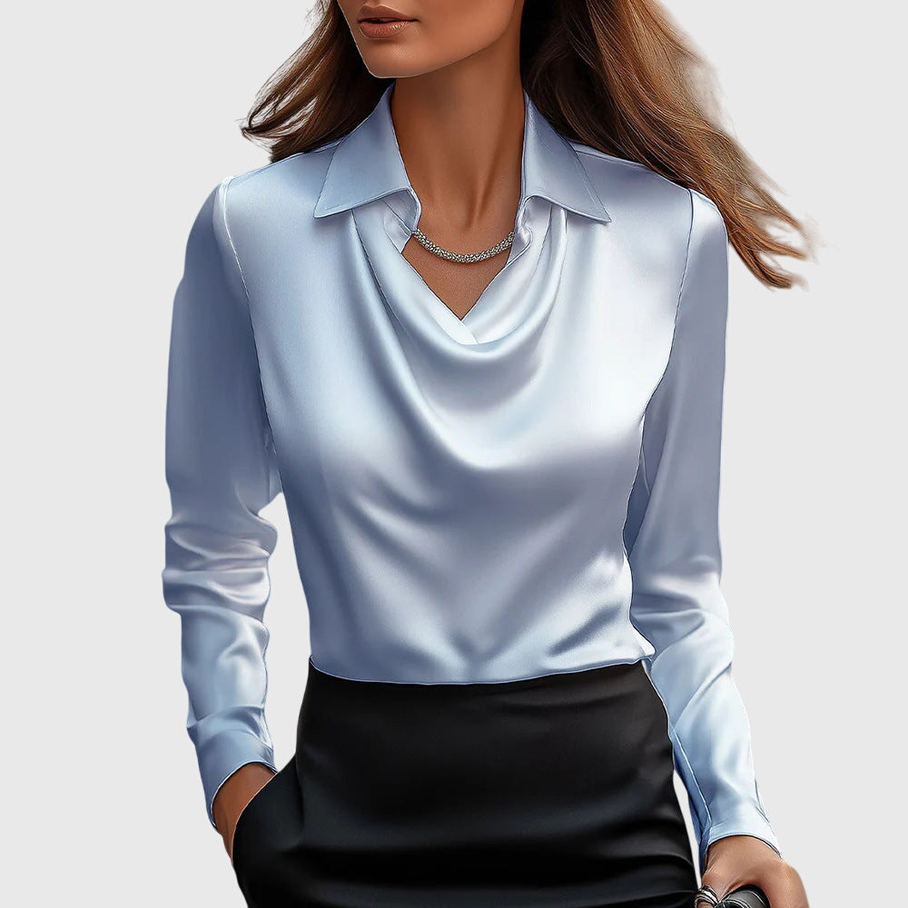 Amara™ | Blouse with luxurious sheen and pleated neckline