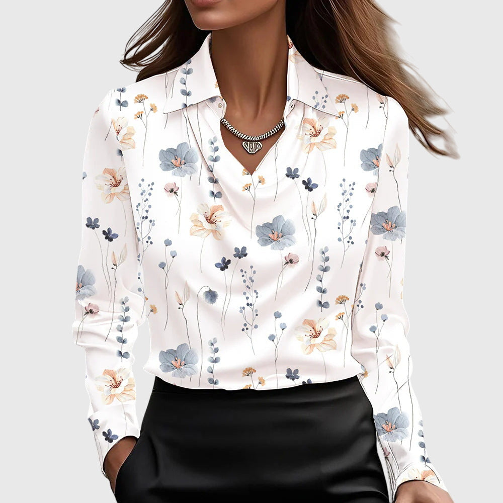 Amara™ | Blouse with luxurious sheen and pleated neckline
