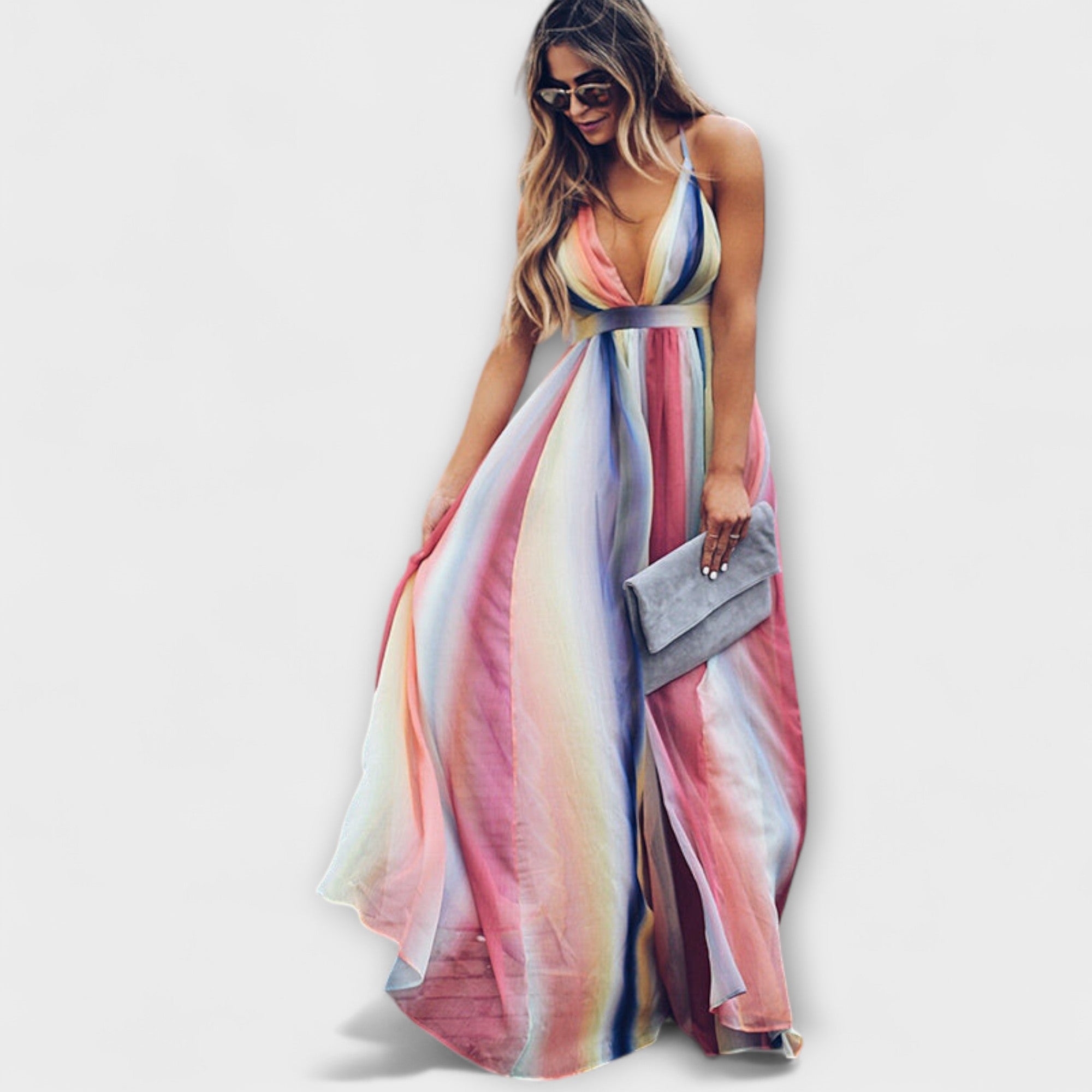 Amara™ | Multicolored Striped Women's Dress with V-Neck