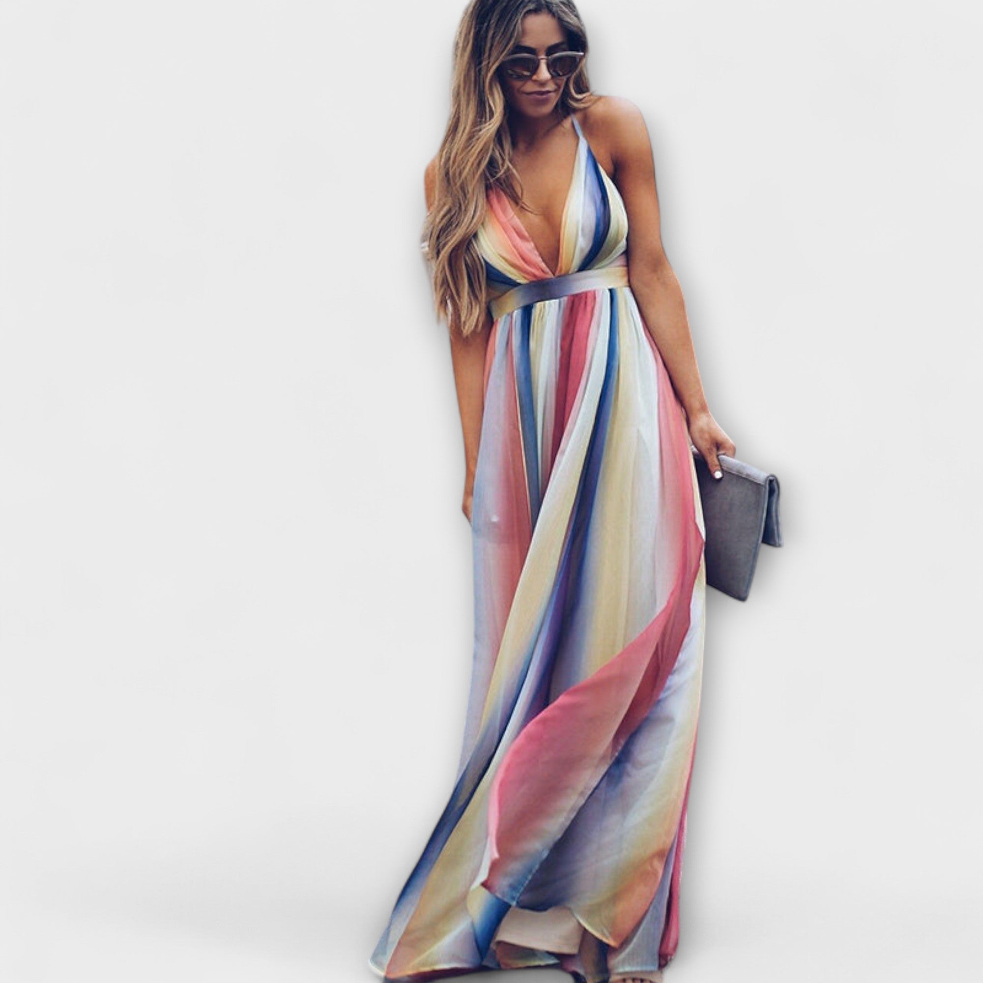 Amara™ | Multicolored Striped Women's Dress with V-Neck