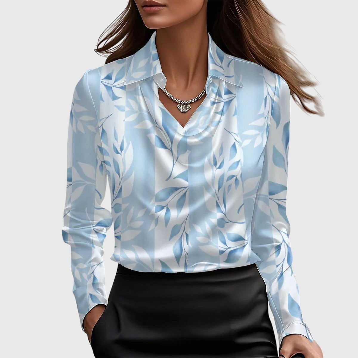Amara™ | Blouse with luxurious sheen and pleated neckline