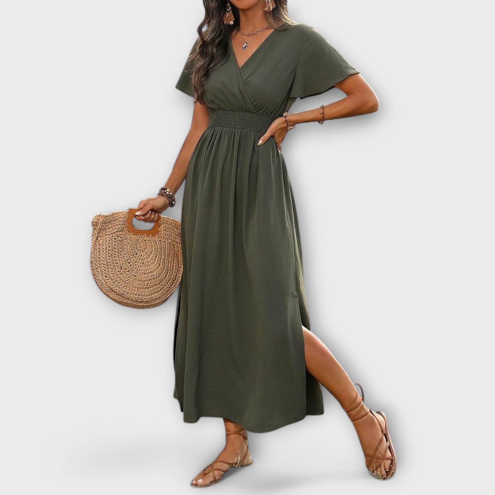 Amara™ | Elegant Boho Dress with V-Neck and Long Sleeves