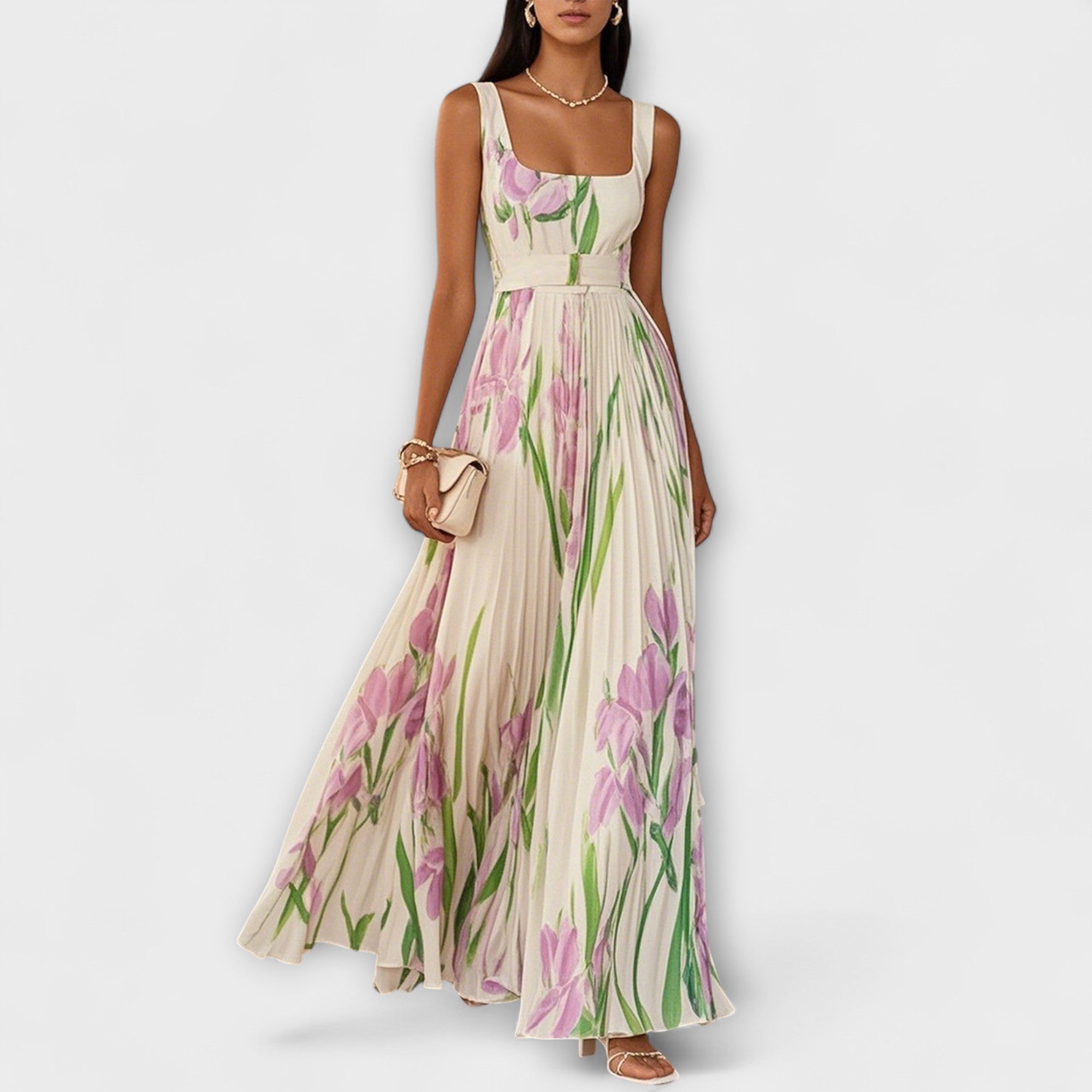 Amara™ | Folded Floral Chiffon Maxi Dress