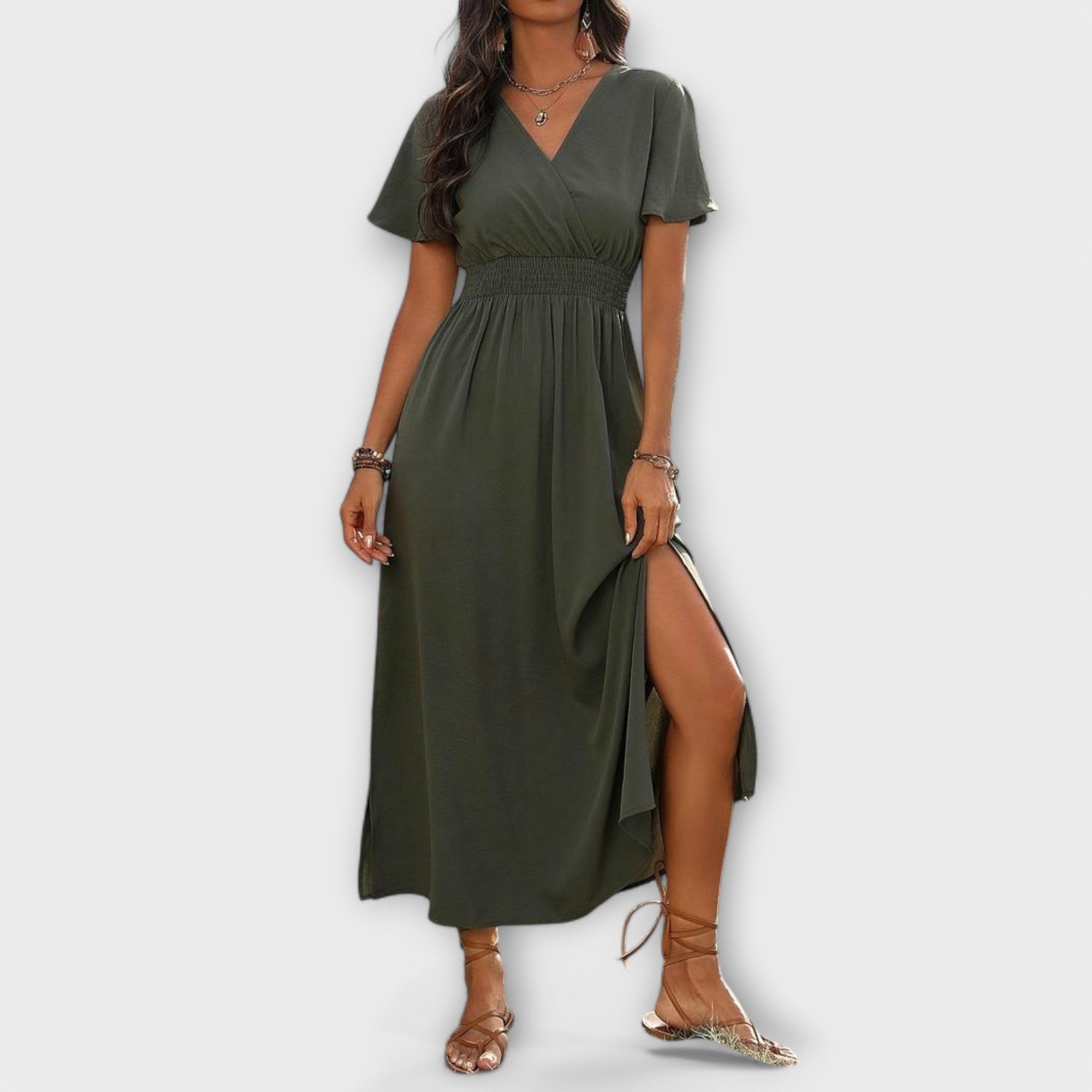 Amara™ | Elegant Boho Dress with V-Neck and Long Sleeves