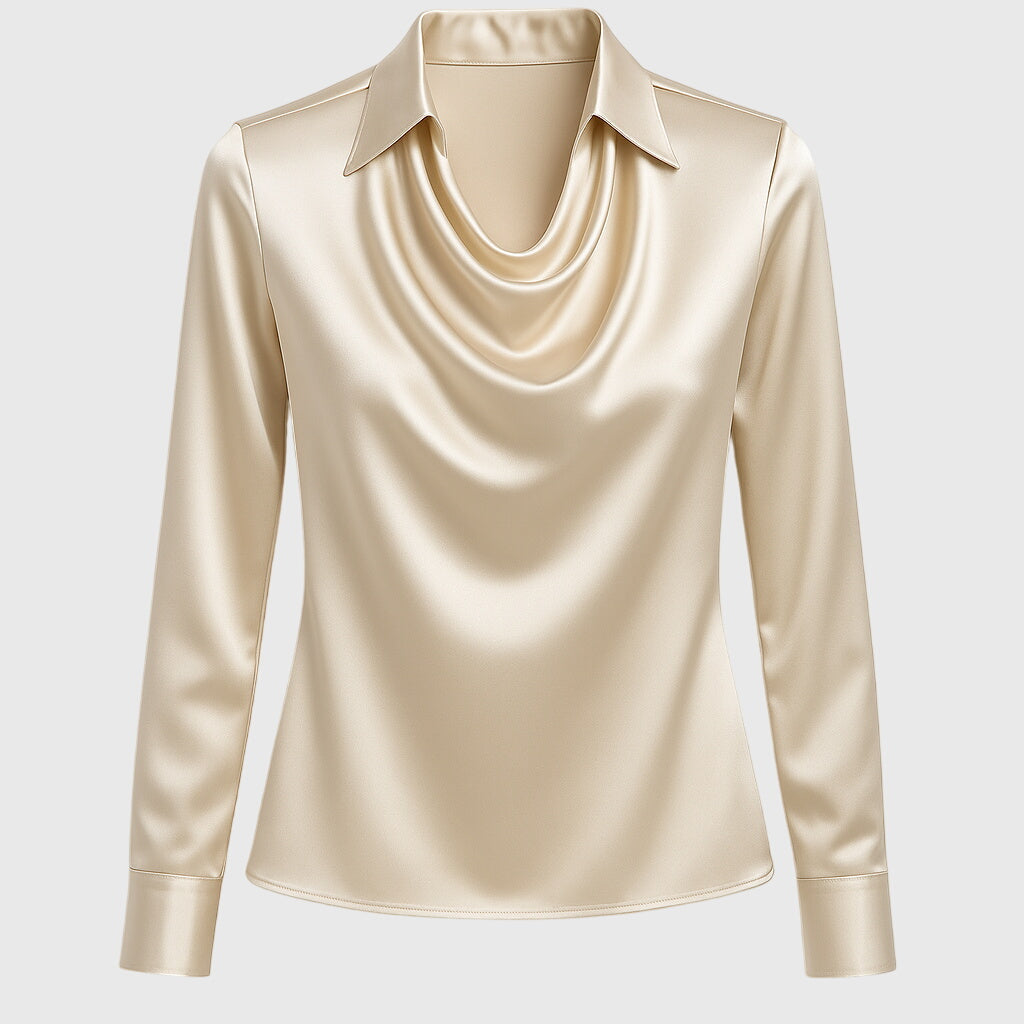 Amara™ | Blouse with luxurious sheen and pleated neckline