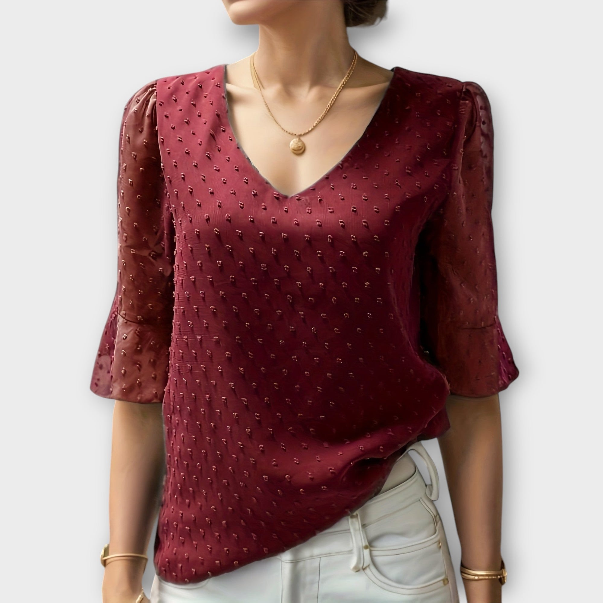 Amara™ | Textured Blouse with V-Neckline