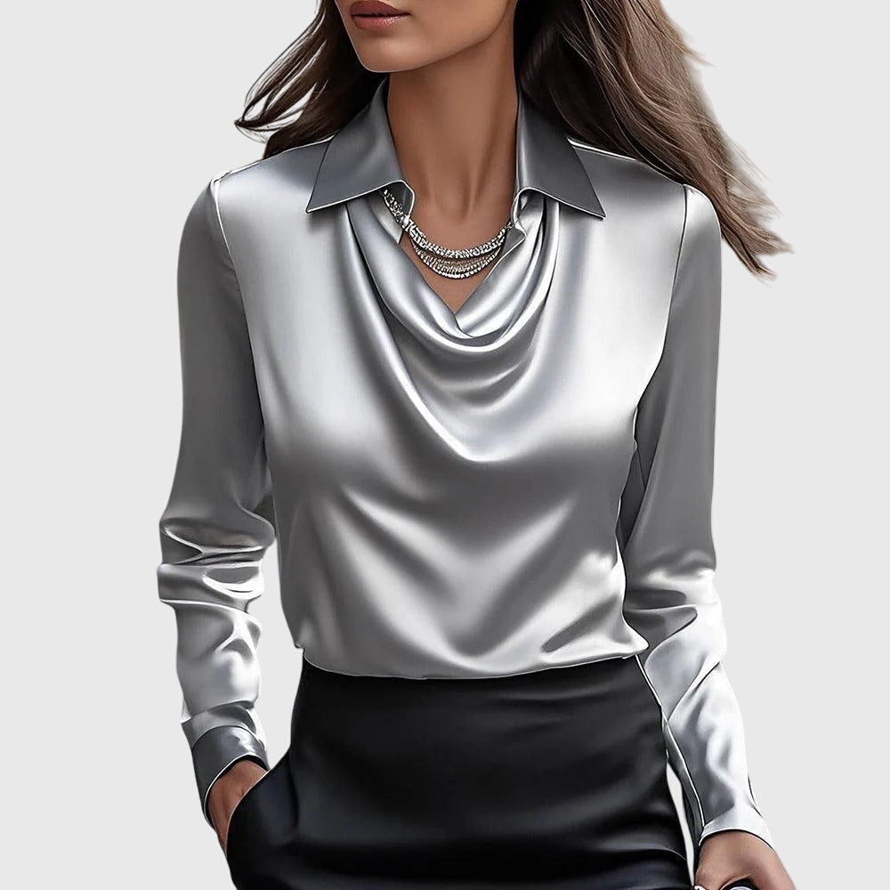 Amara™ | Blouse with luxurious sheen and pleated neckline