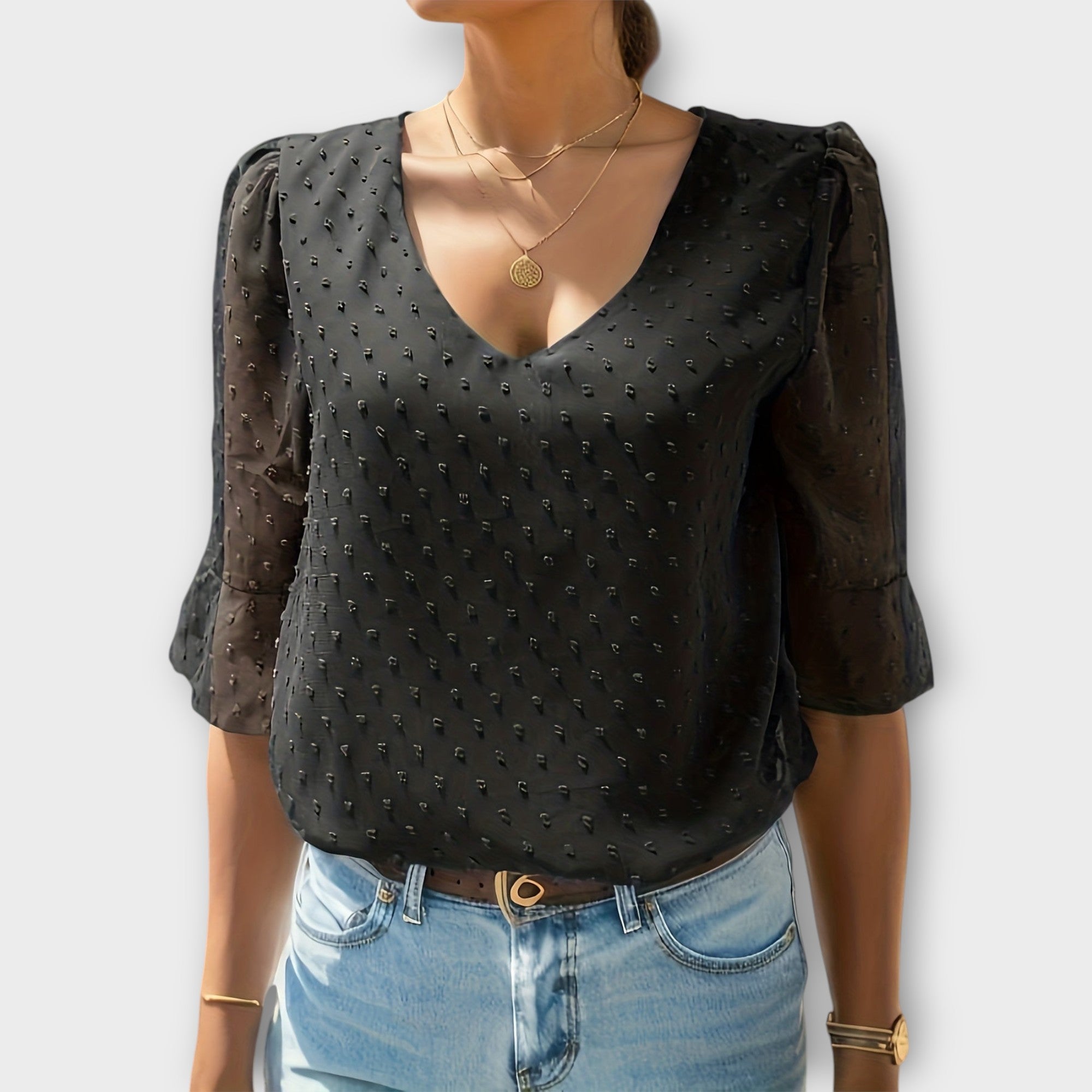 Amara™ | Textured Blouse with V-Neckline