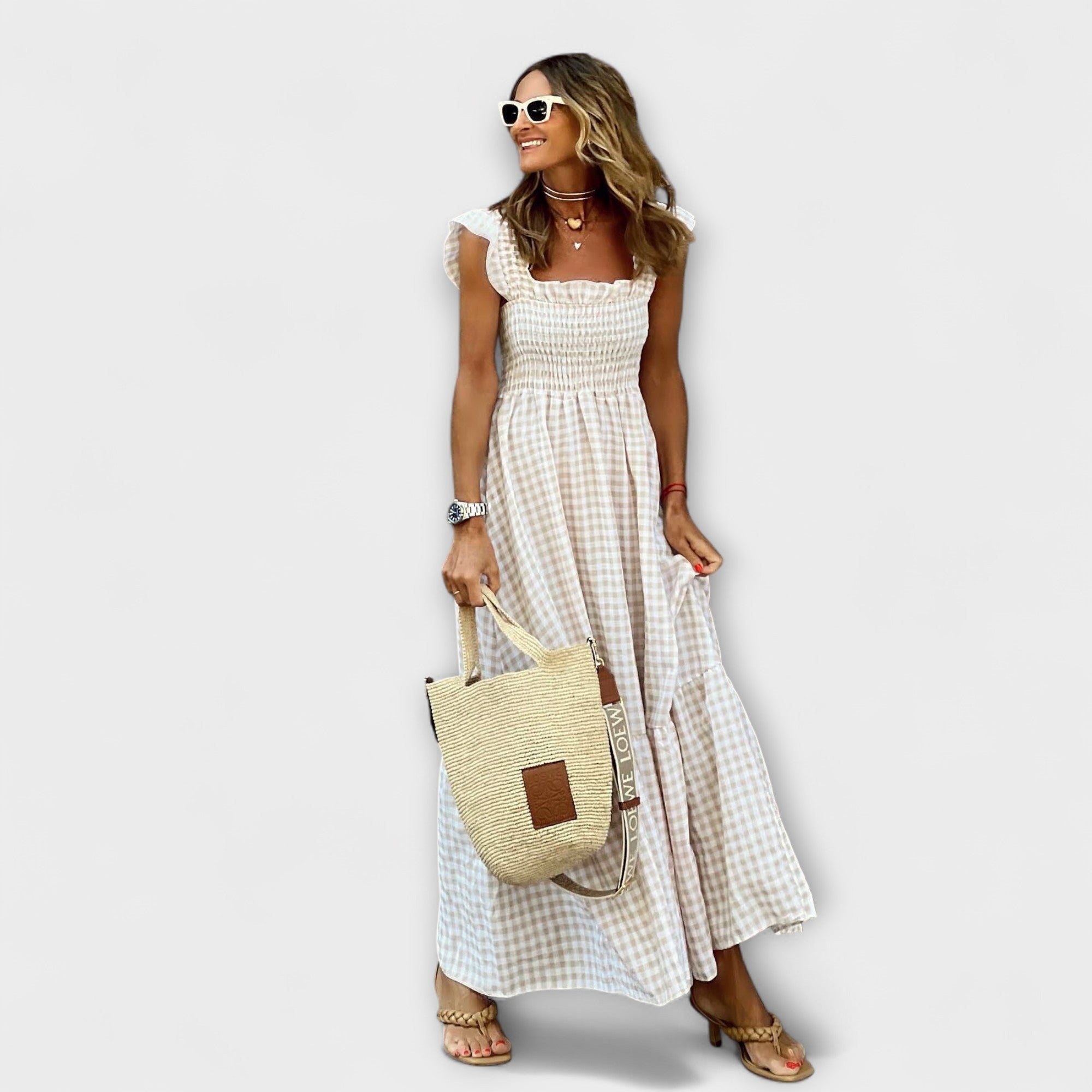 Amara™ | Smocked Gingham Maxi Dress