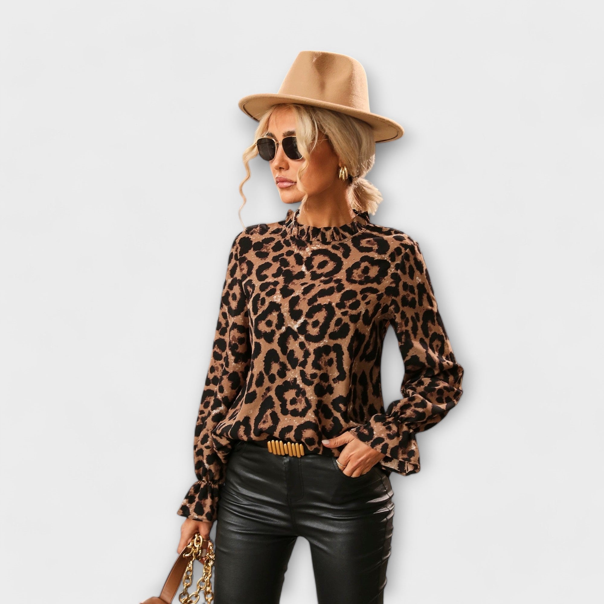 Amara™ | Leopard Blouse with Pleated Collar