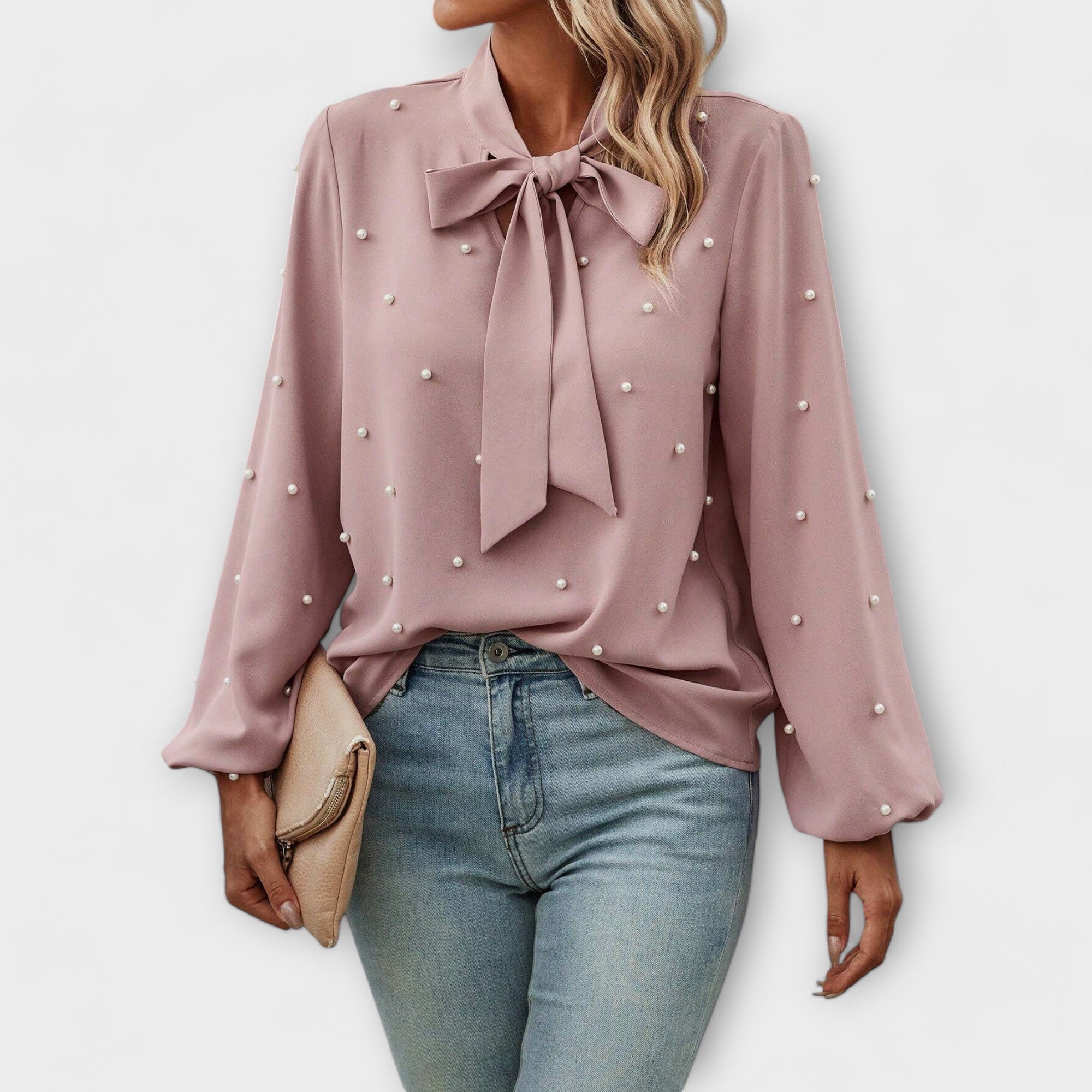 Amara™ | Elegant Blouse with Pearl Details and Bow