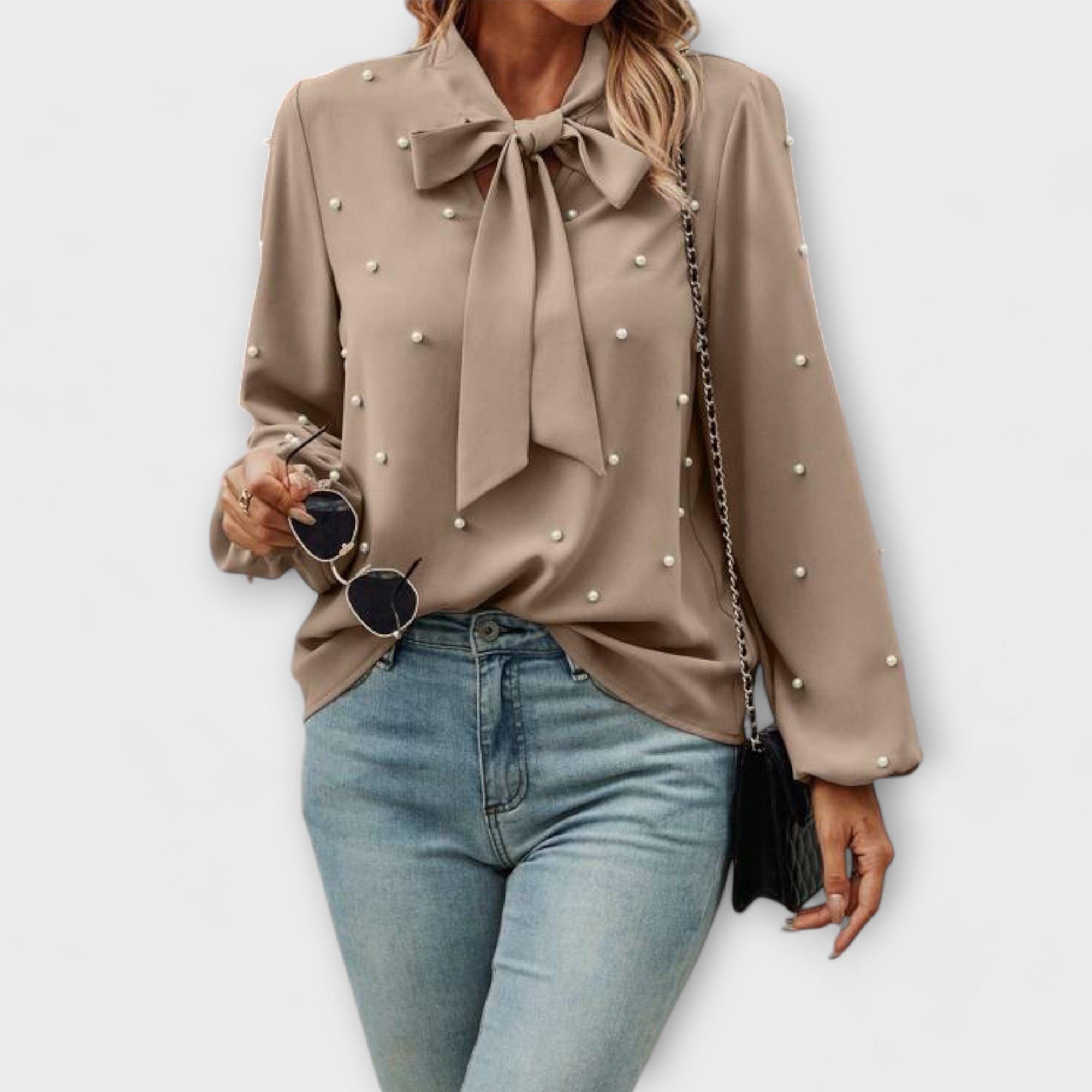 Amara™ | Elegant Blouse with Pearl Details and Bow