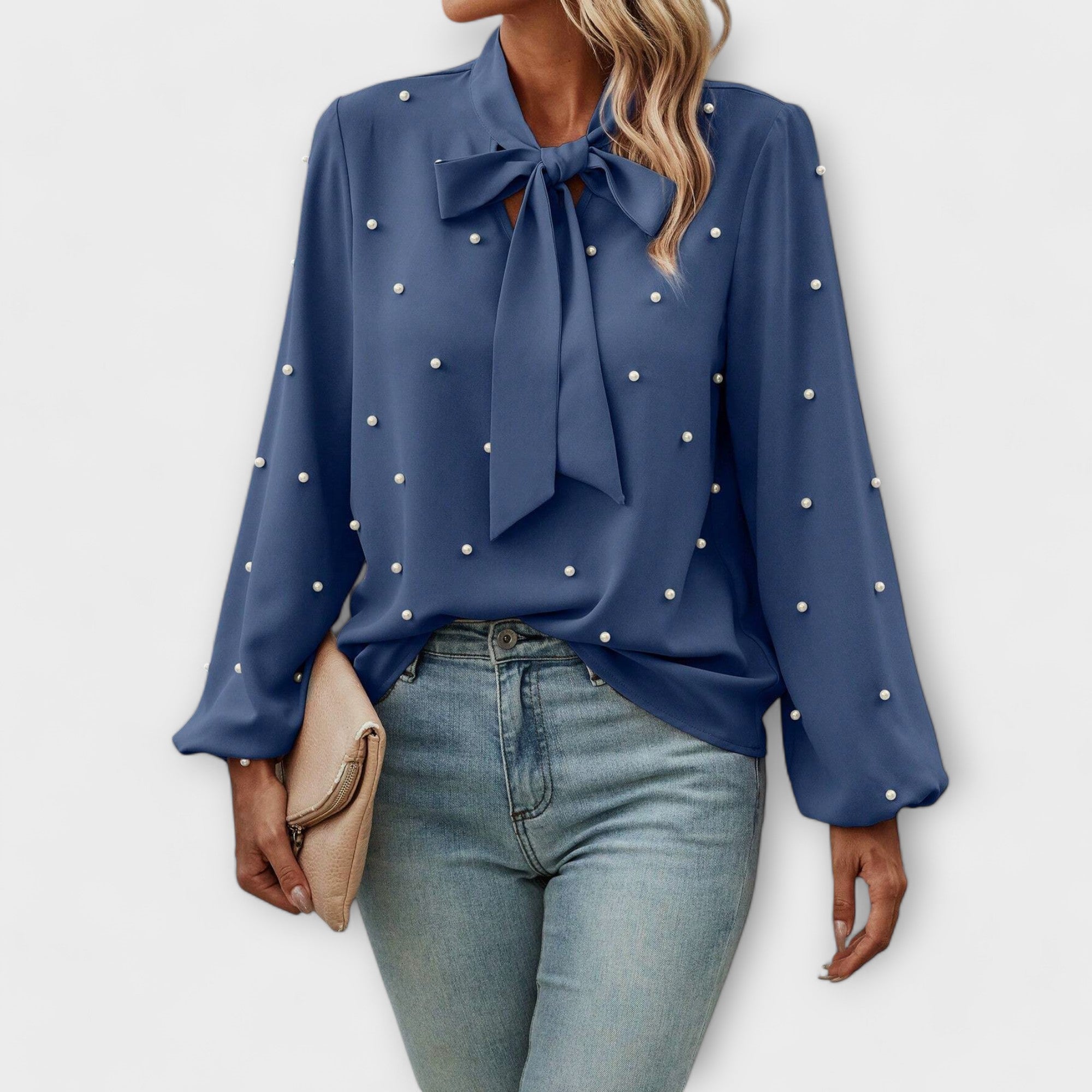 Amara™ | Elegant Blouse with Pearl Details and Bow