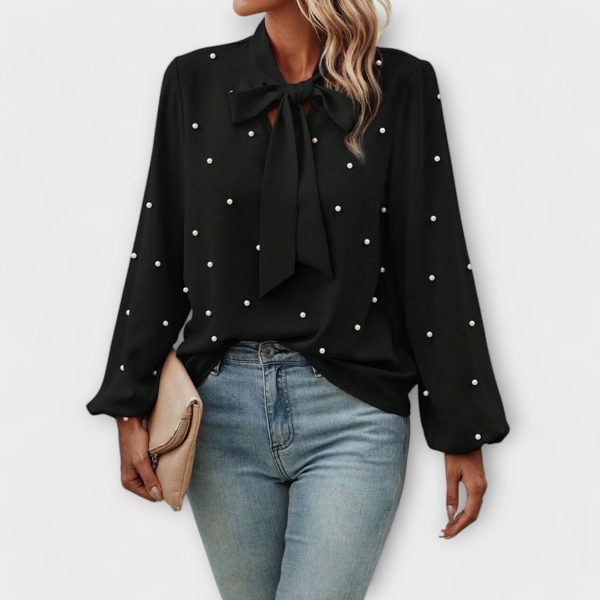 Amara™ | Elegant Blouse with Pearl Details and Bow