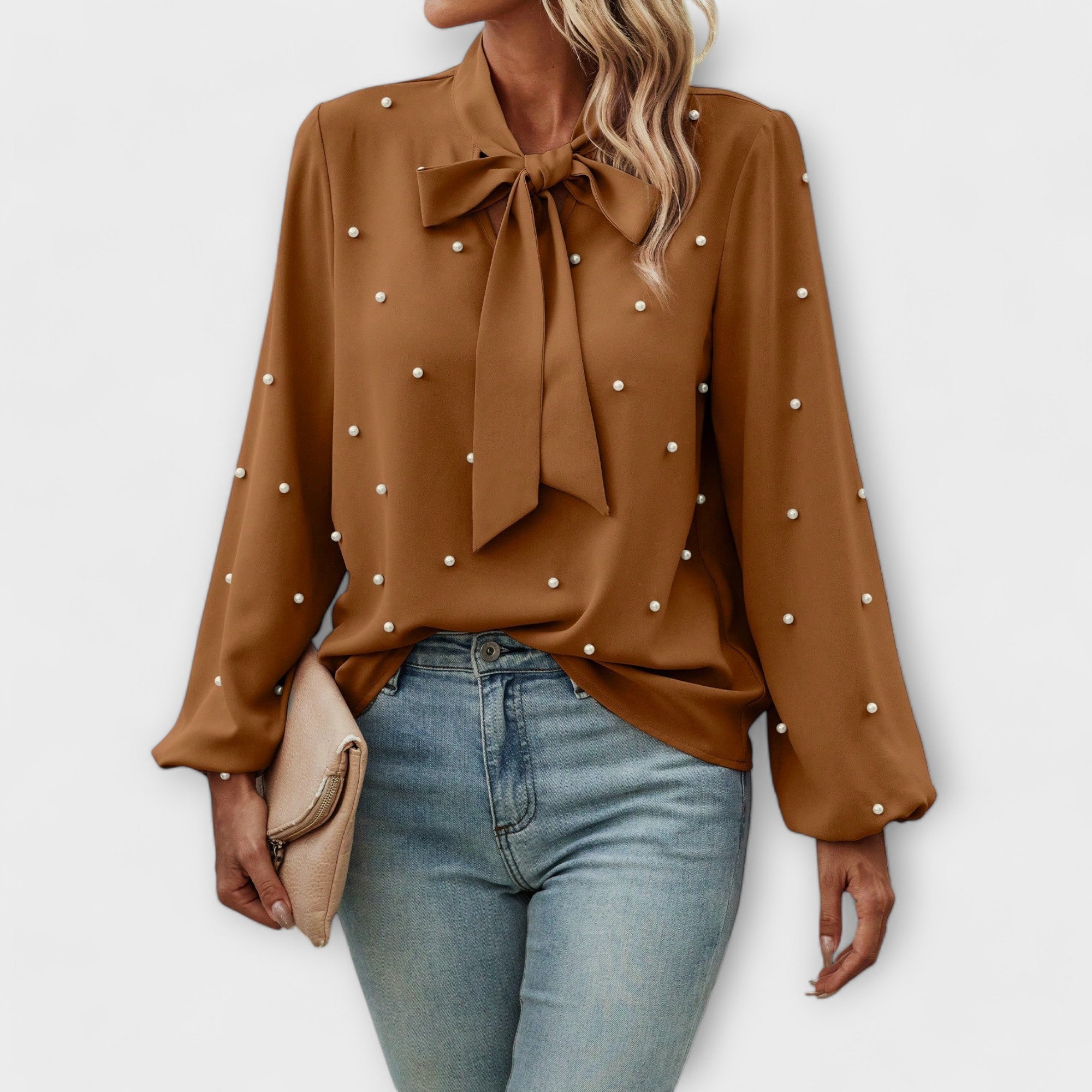Amara™ | Elegant Blouse with Pearl Details and Bow