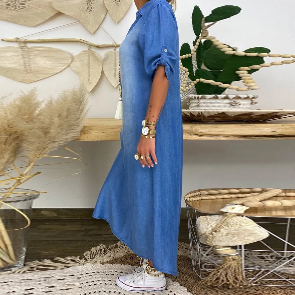 Amara™ | Long Denim Style Dress