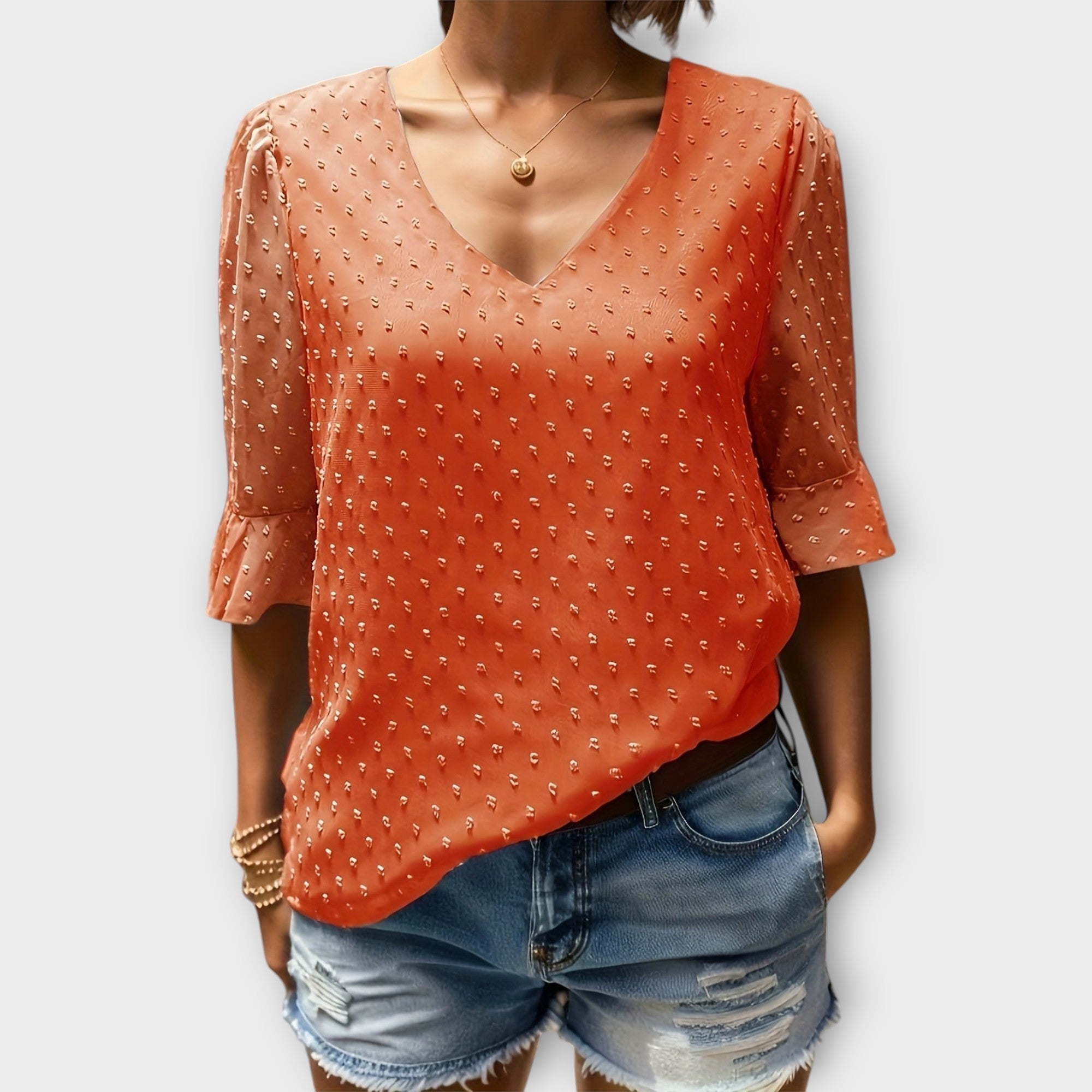 Amara™ | Textured Blouse with V-Neckline