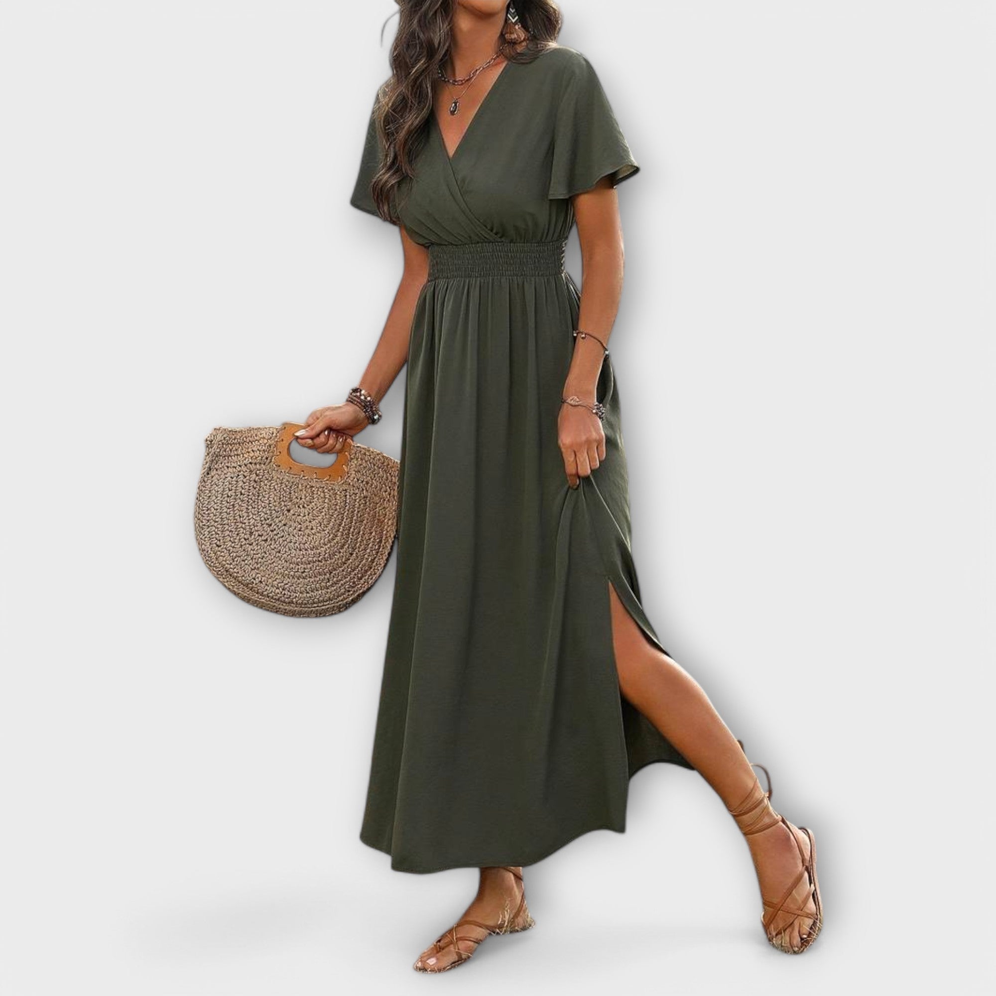 Amara™ | Elegant Boho Dress with V-Neck and Long Sleeves