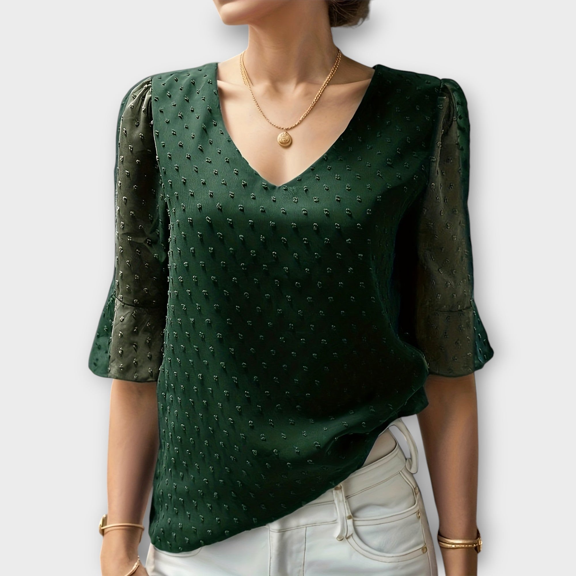 Amara™ | Textured Blouse with V-Neckline
