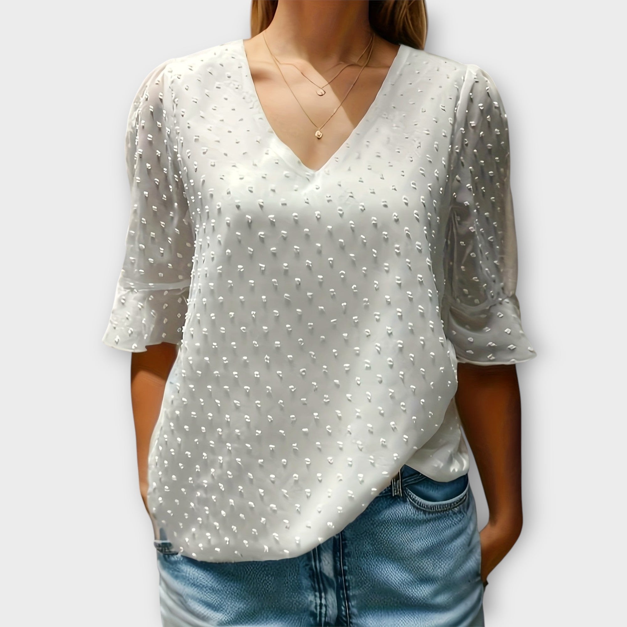Amara™ | Textured Blouse with V-Neckline