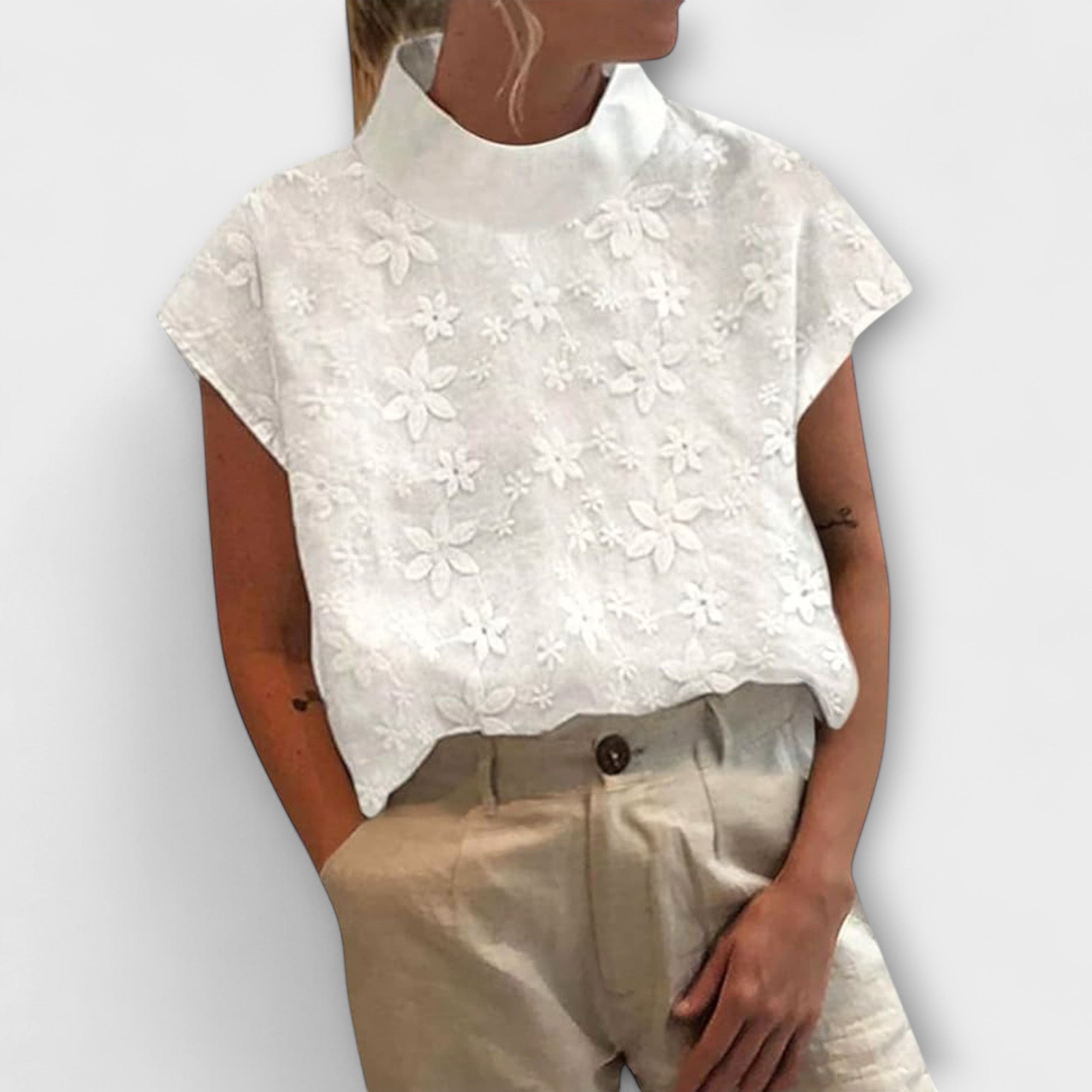 Amara™ | Embroidered High-Neck Top