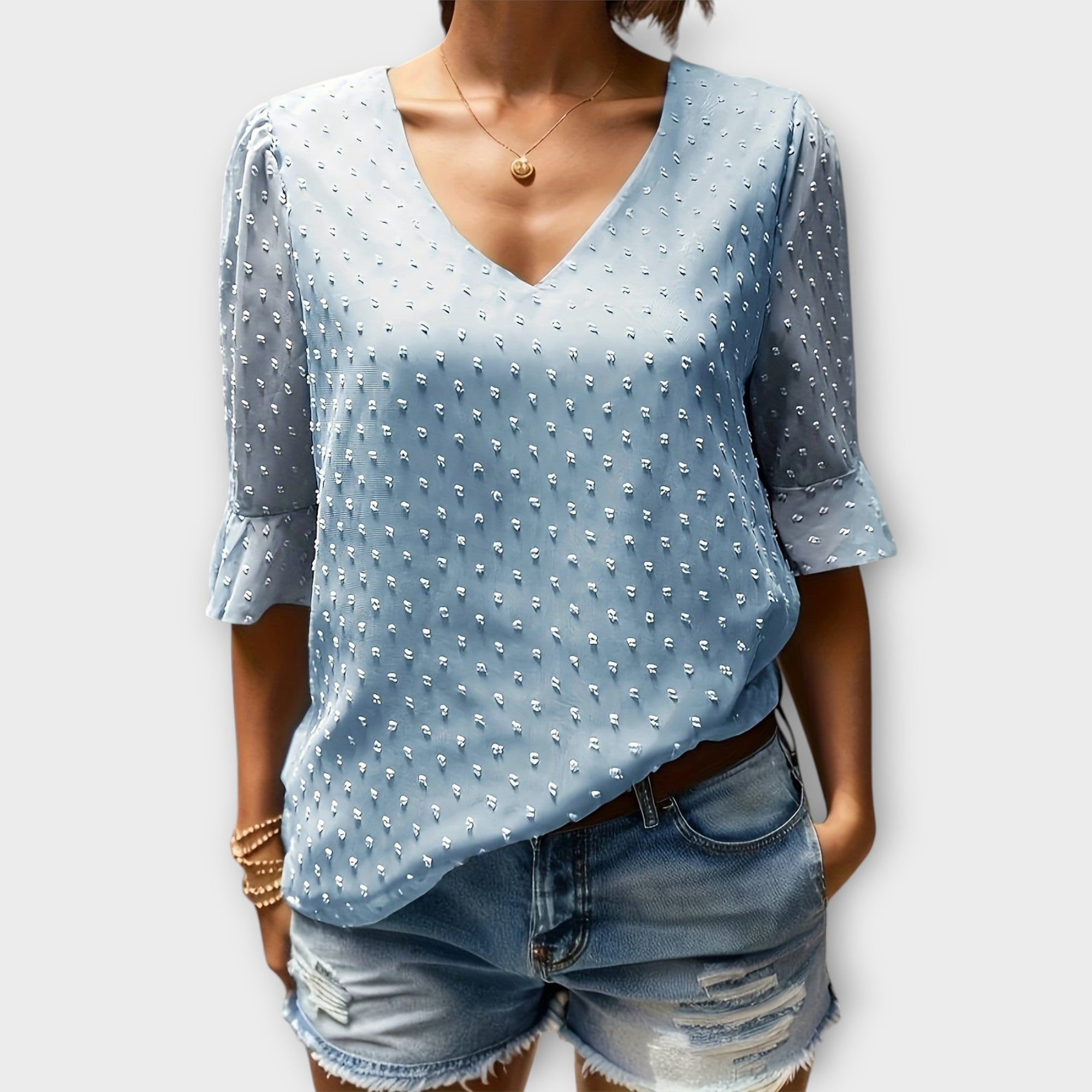 Amara™ | Textured Blouse with V-Neckline