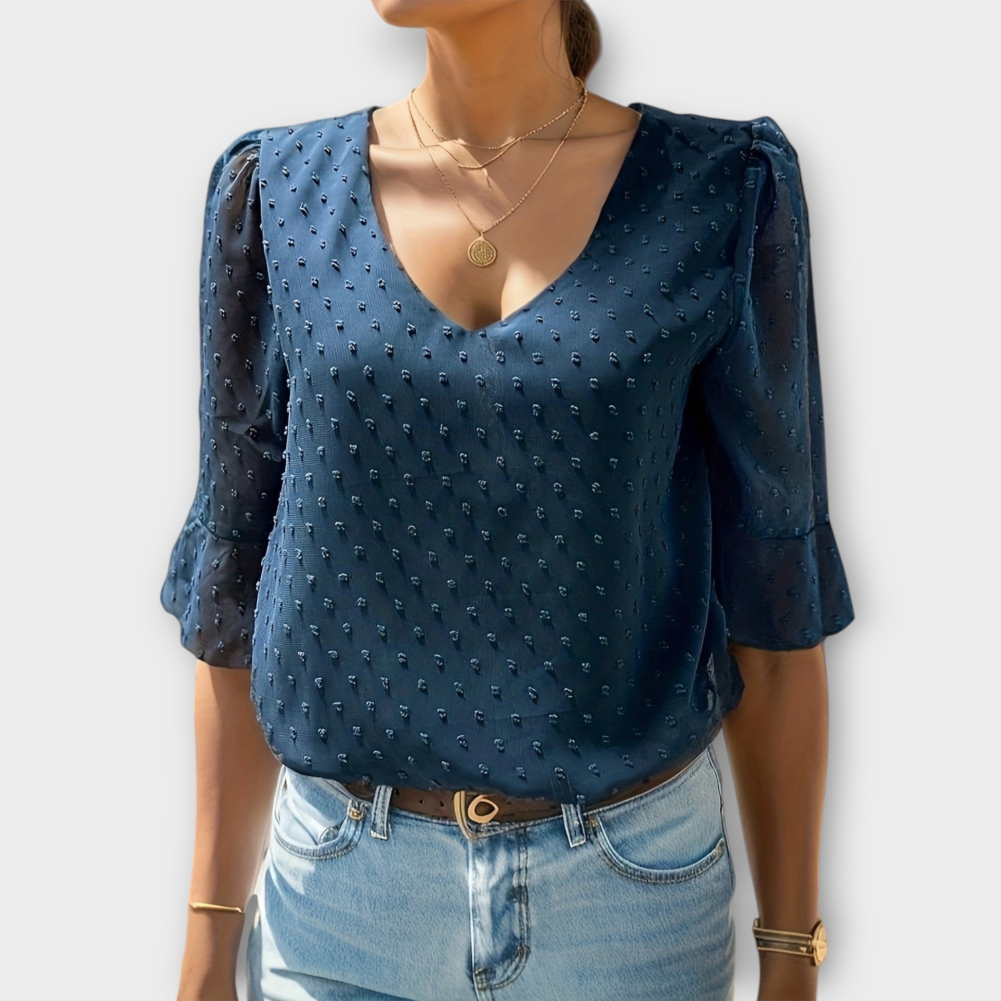 Amara™ | Textured Blouse with V-Neckline