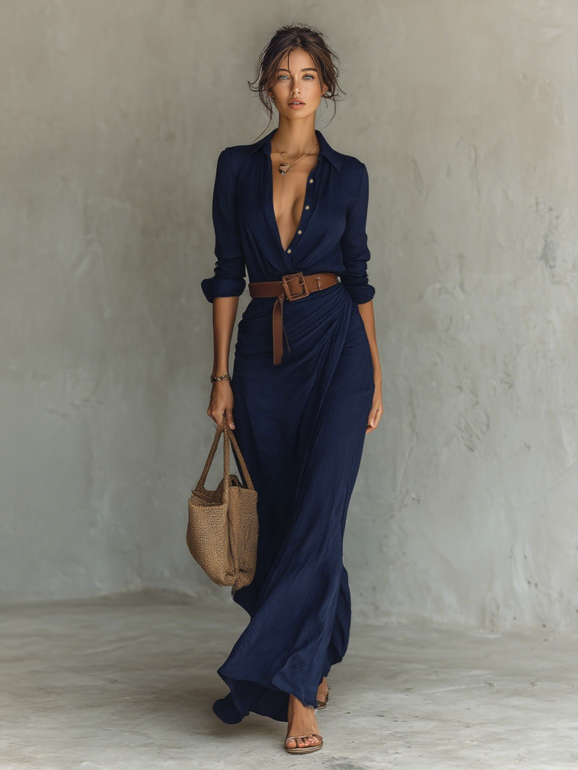 Amara™ - Maxi dress with lapel collar and belt