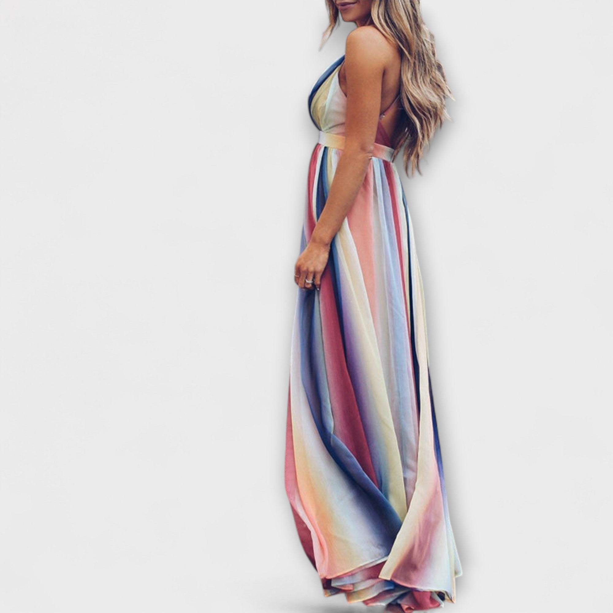 Amara™ | Multicolored Striped Women's Dress with V-Neck