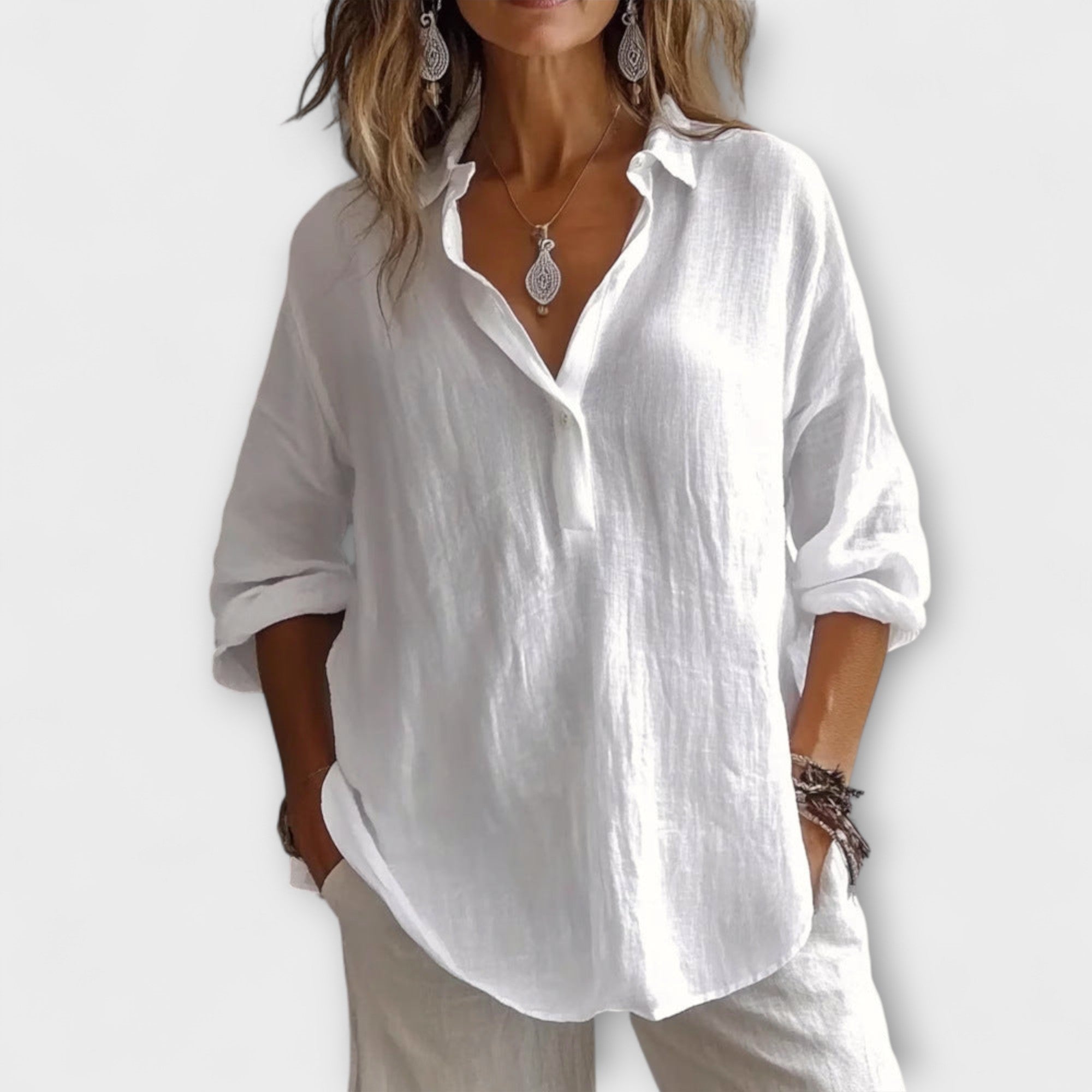 Amara™ | Relaxed Cotton-Linen Blouse