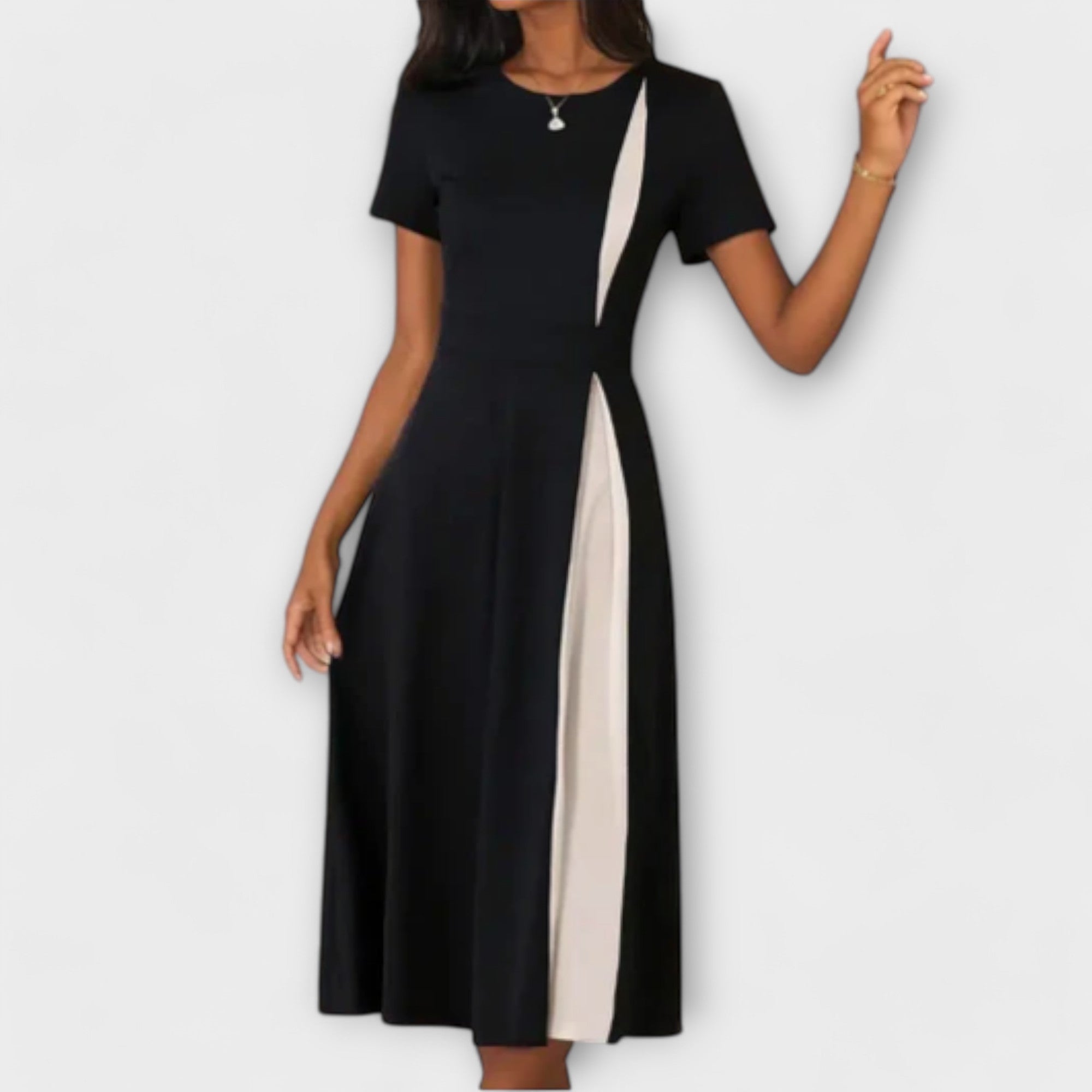 Amara™ | Black and White Midi Dress
