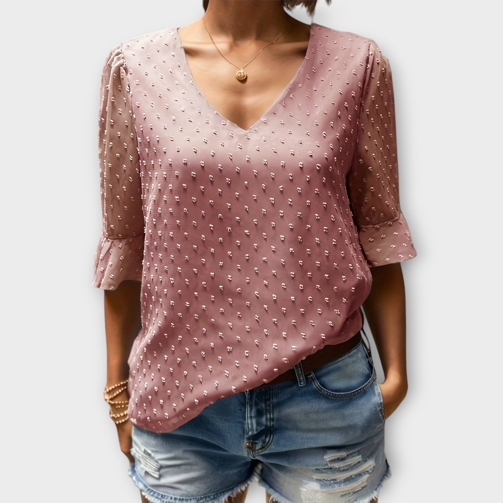 Amara™ | Textured Blouse with V-Neckline