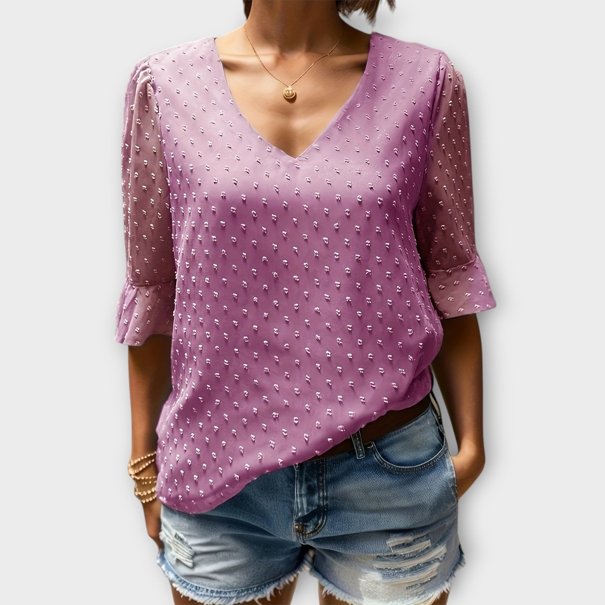 Amara™ | Textured Blouse with V-Neckline