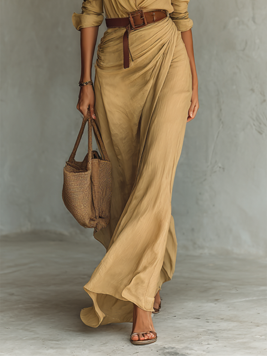Amara™ - Maxi dress with lapel collar and belt
