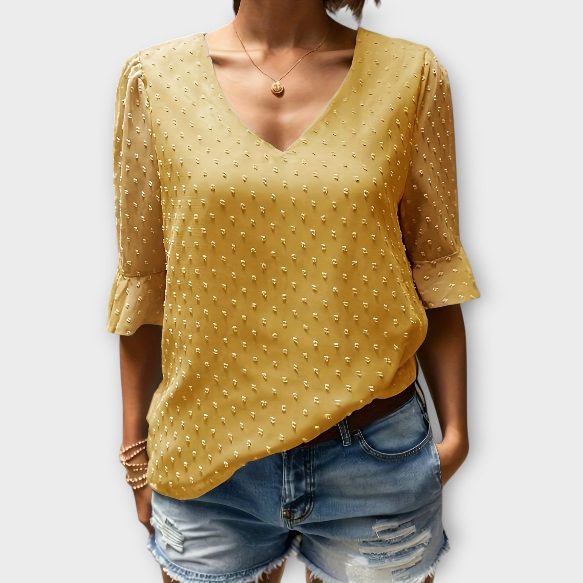 Amara™ | Textured Blouse with V-Neckline