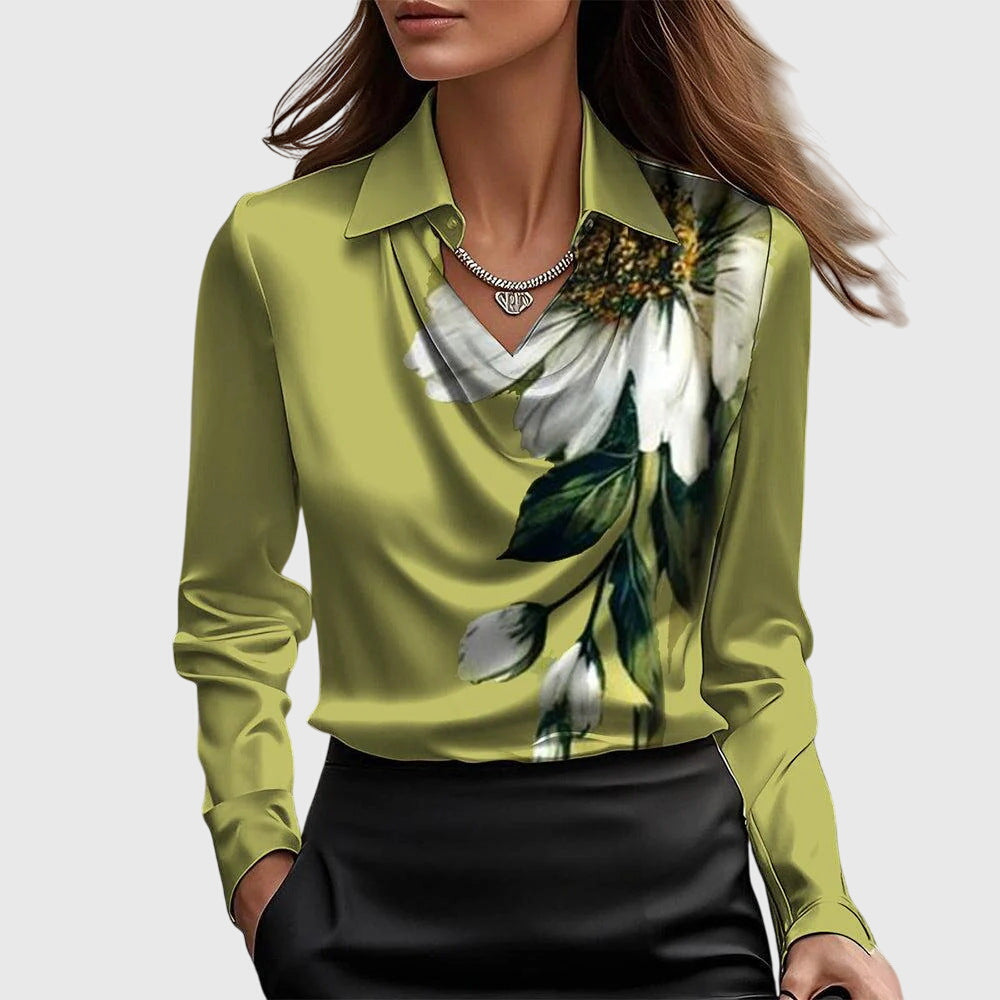 Amara™ | Blouse with luxurious sheen and pleated neckline