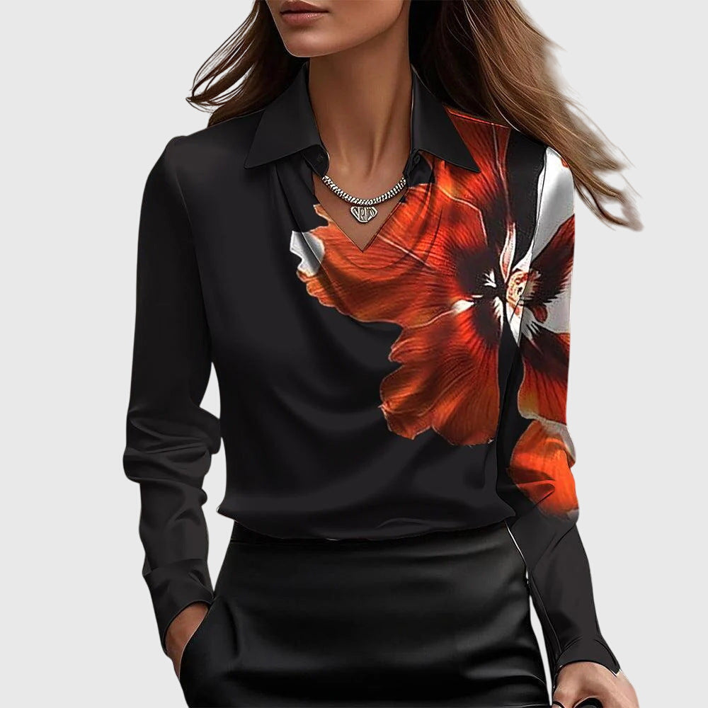 Amara™ | Blouse with luxurious sheen and pleated neckline
