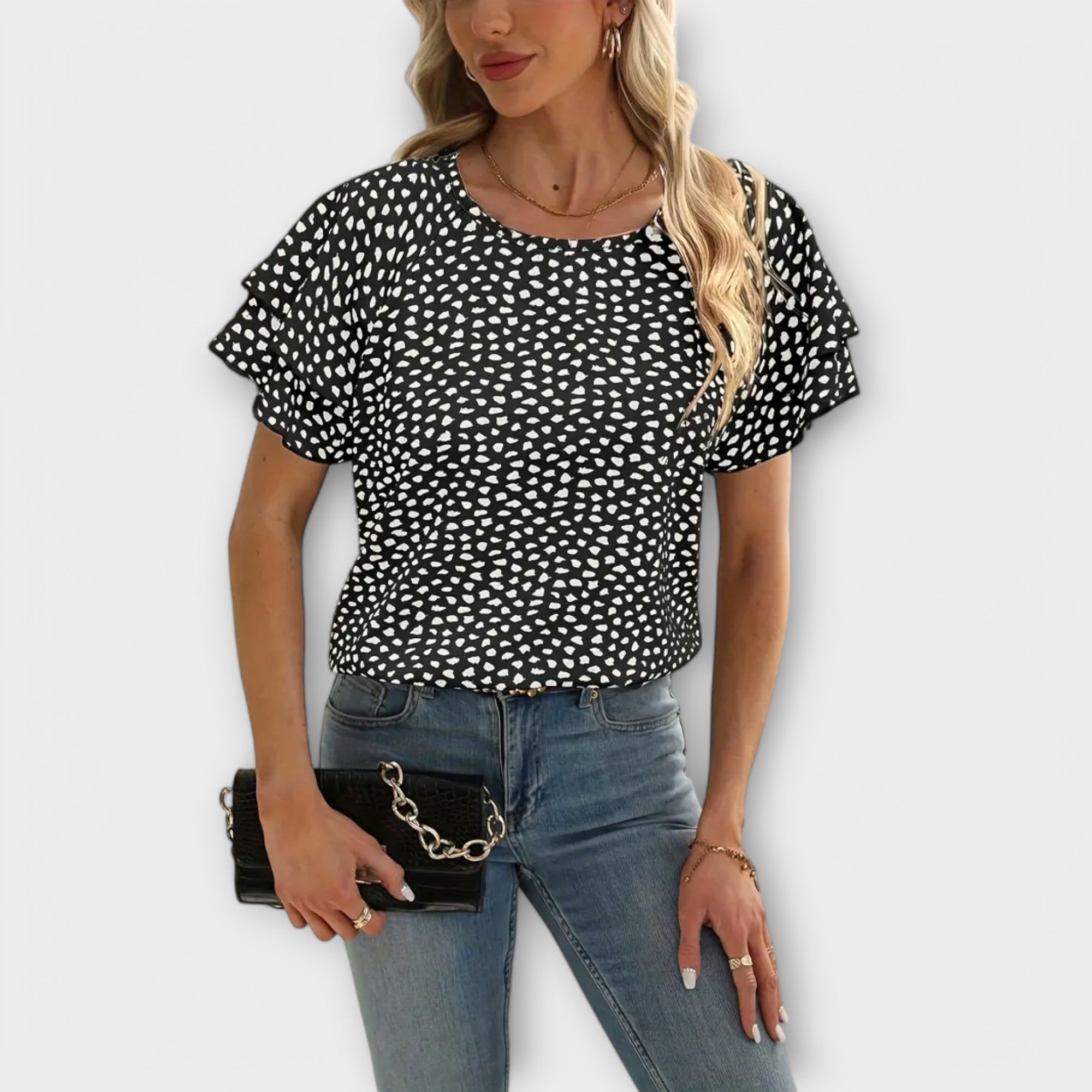 Amara™ | Blouse with Ruffle Details and Round Neck