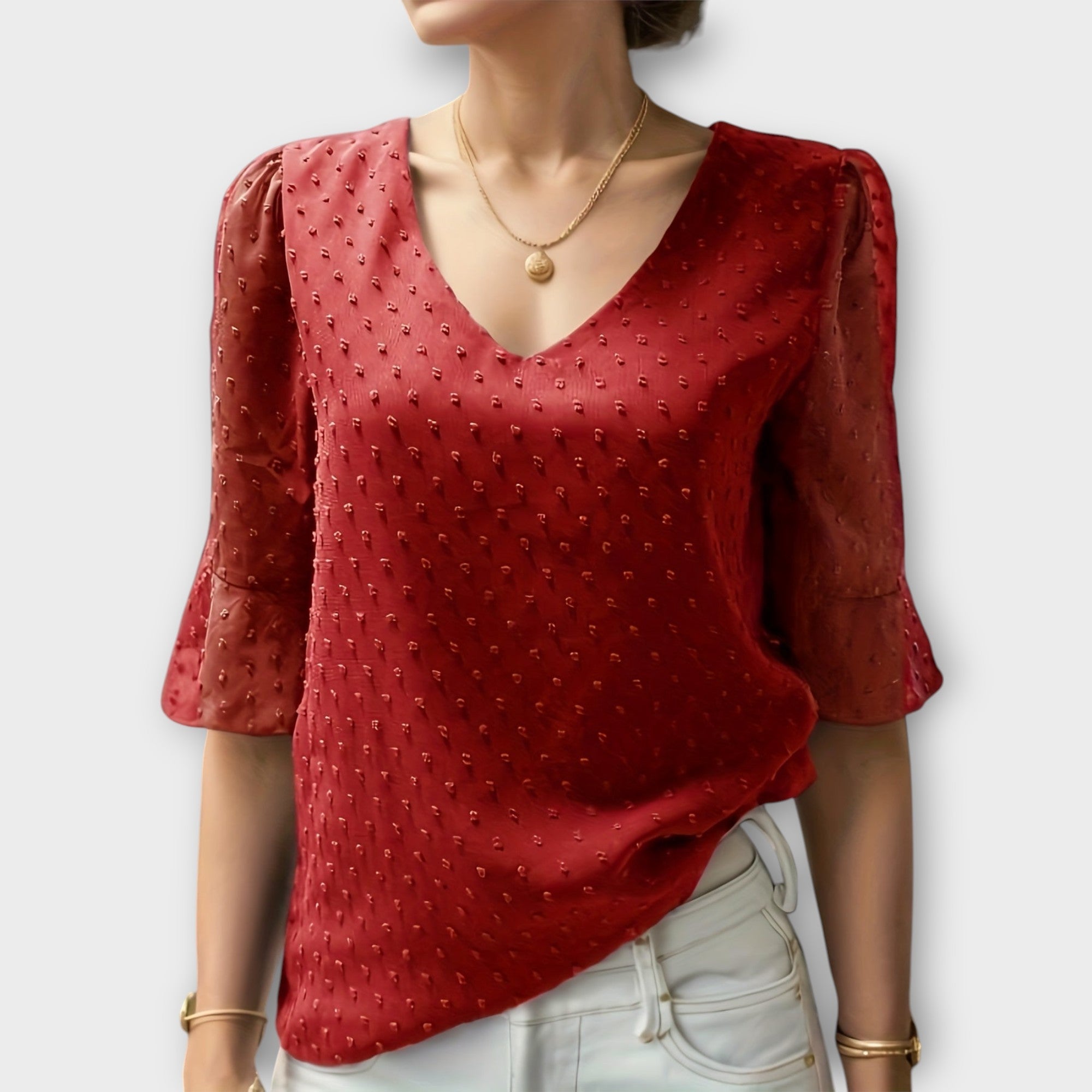 Amara™ | Textured Blouse with V-Neckline
